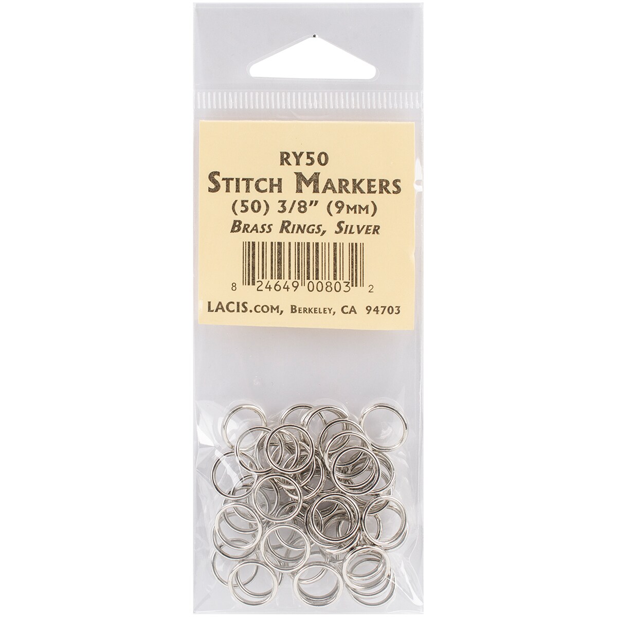 Lacis Brass Ring Stitch Markers-3/8&#x22; 50/Pkg