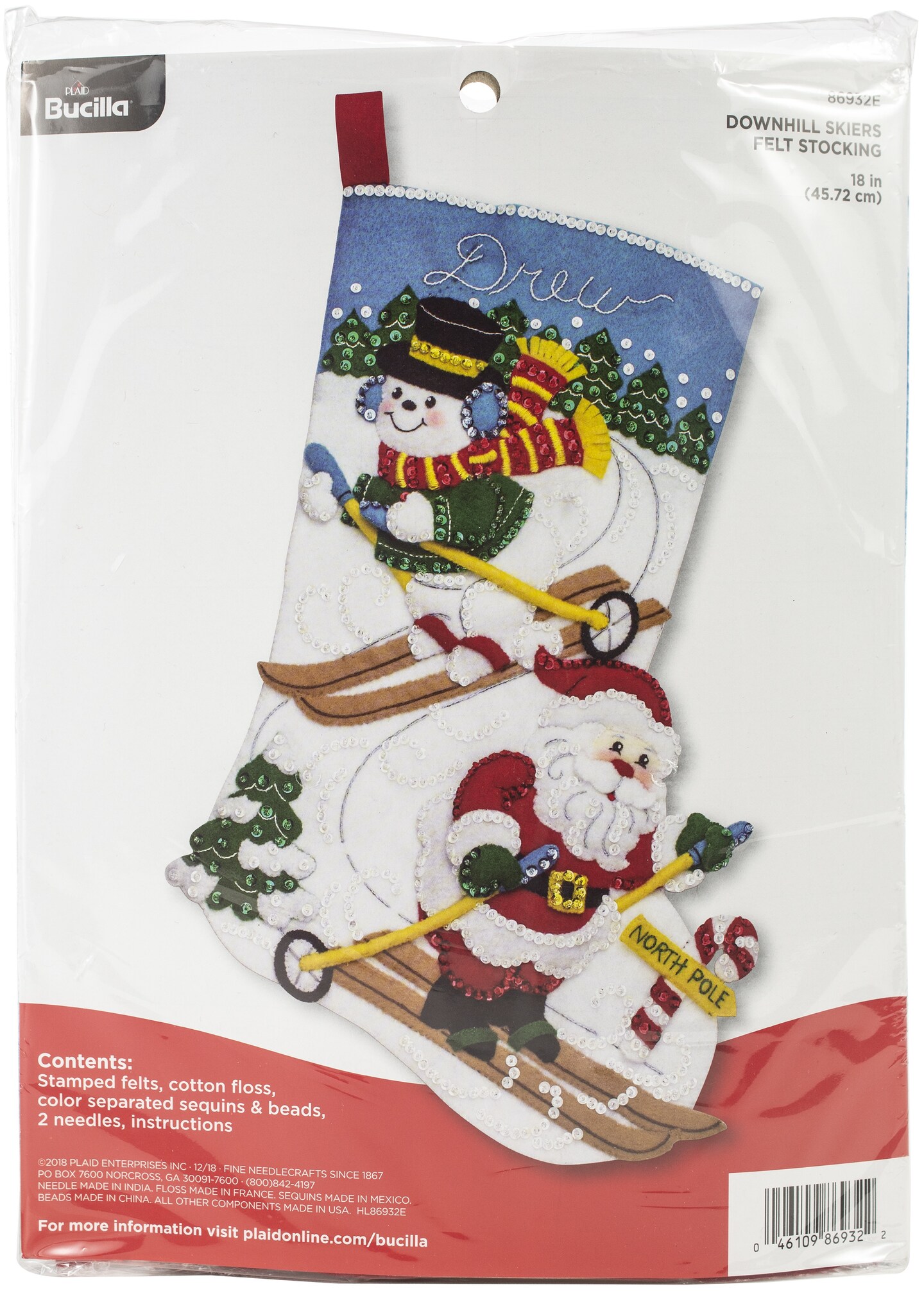 Bucilla Felt Stocking Applique Kit 18&#x22; Long-Downhill Skiers