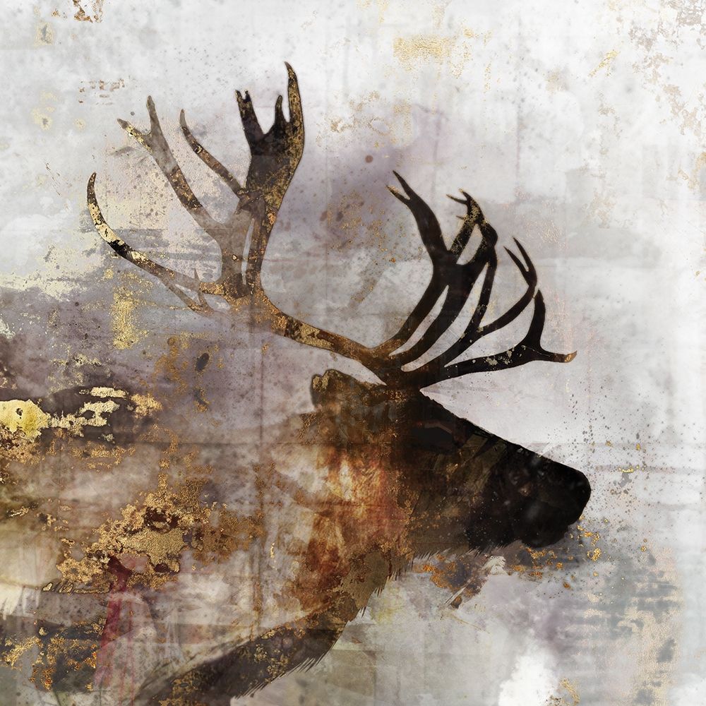 Golden Reindeer Poster Print by Ken Roko # KX049A