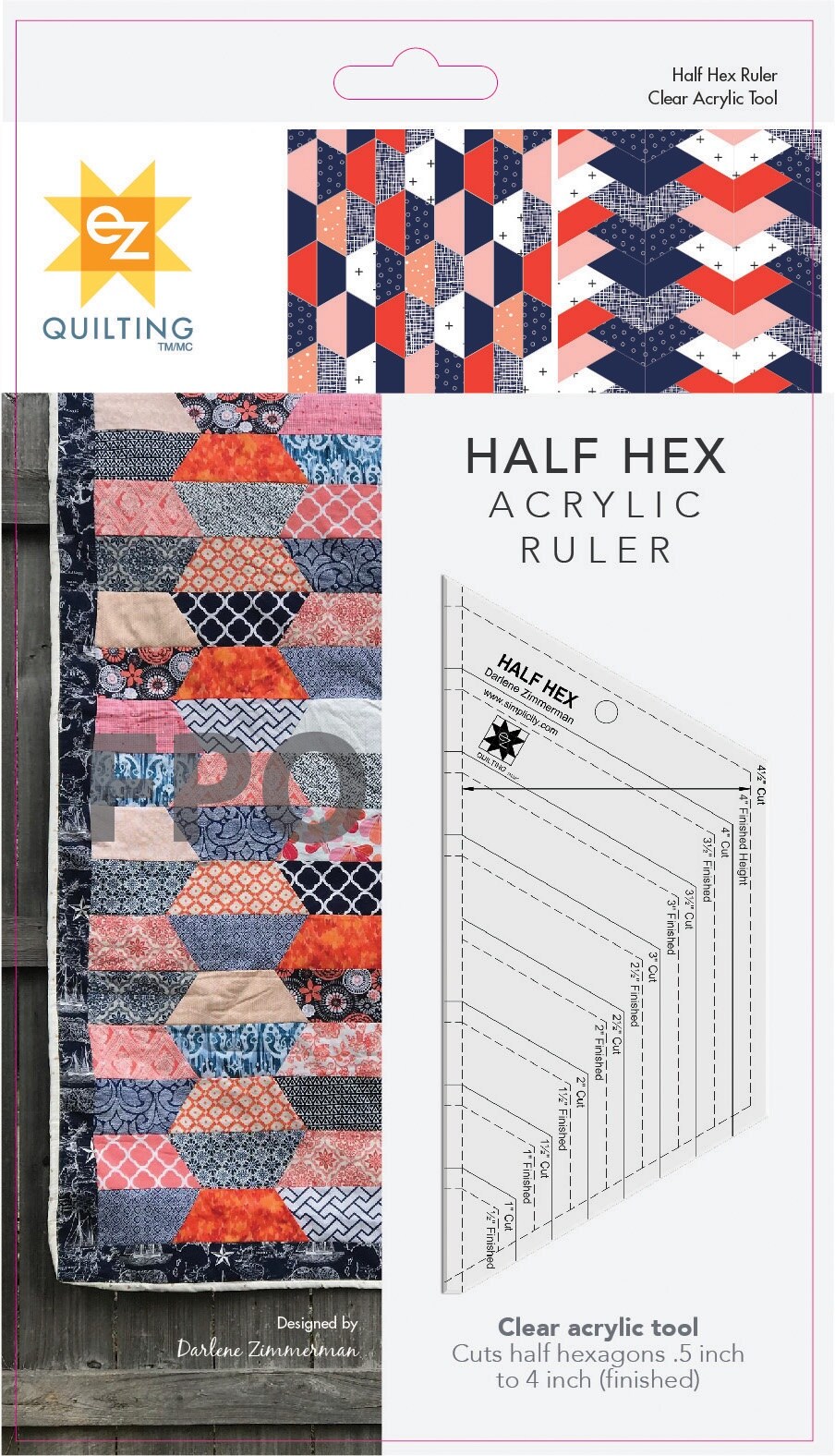 Ez Quilting Half Hex Acrylic Ruler-Clear