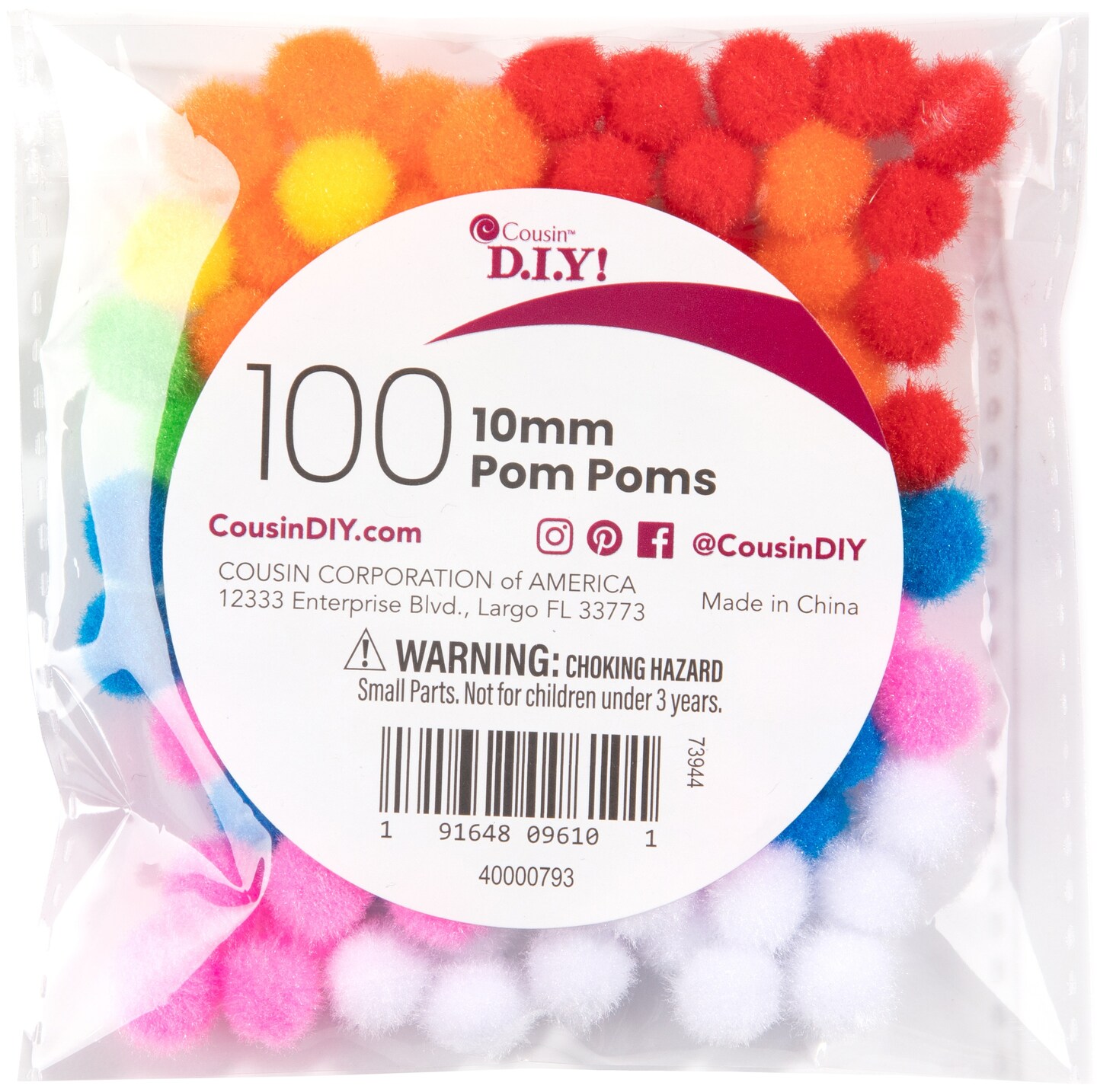 CousinDIY Pom-Poms 10mm 100/Pkg-Multi
