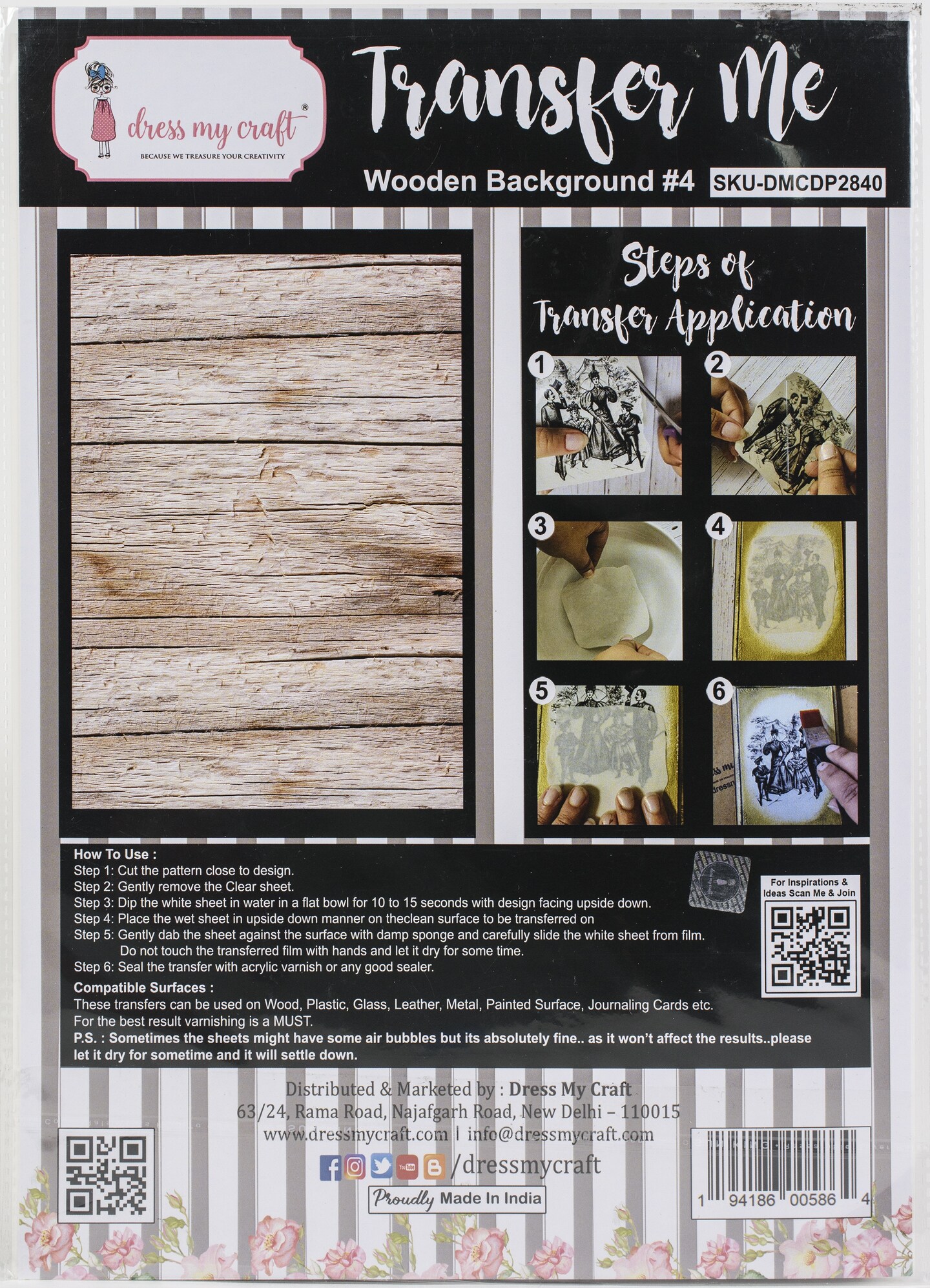 Dress My Craft Transfer Me Sheet A4-Wooden Background # 4