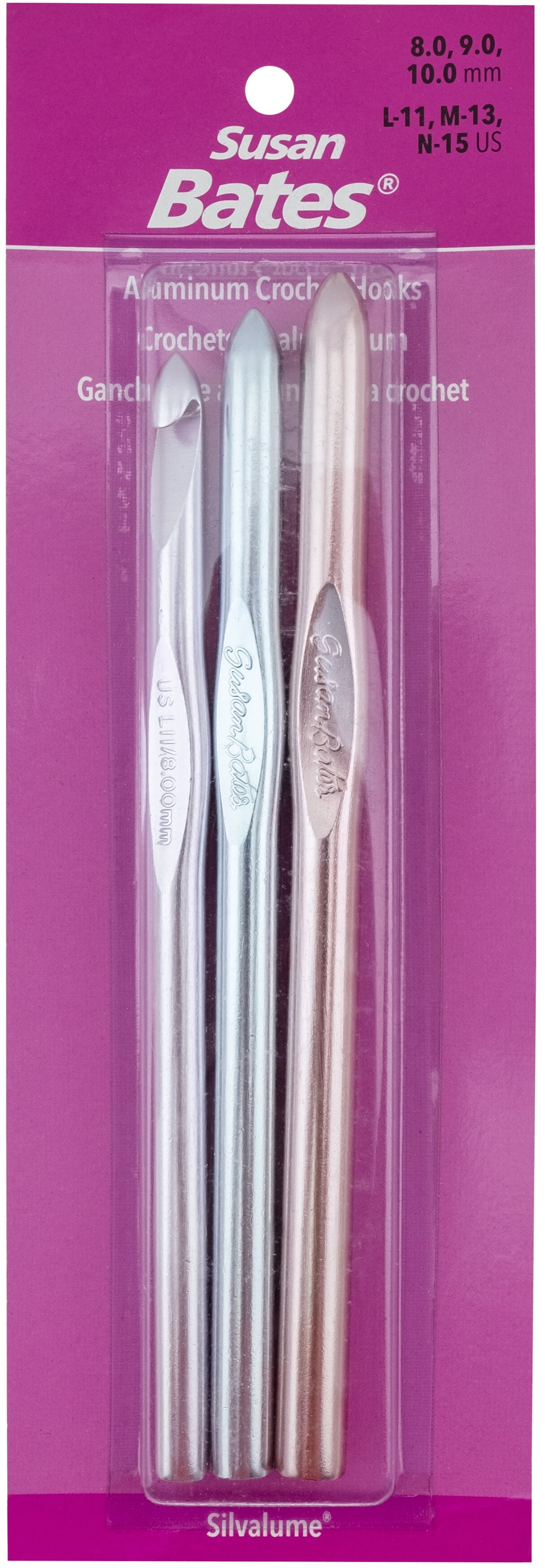 Susan Bates Silvalume Aluminum Crochet Hook Set-Sizes L11 To N15