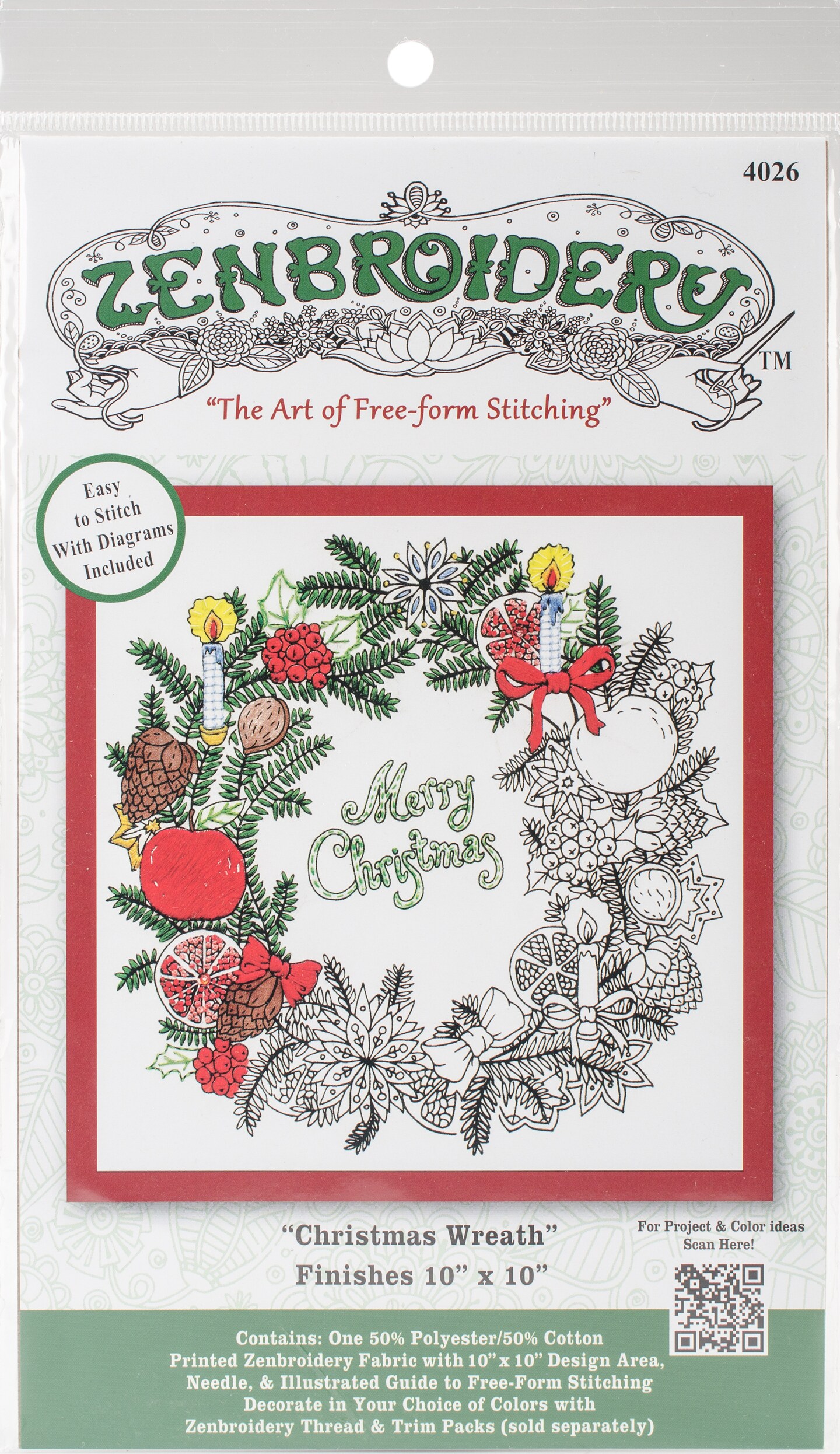 Design Works/Zenbroidery Stamped Embroidery Kit 10&#x22;X10&#x22;-Christmas Wreath