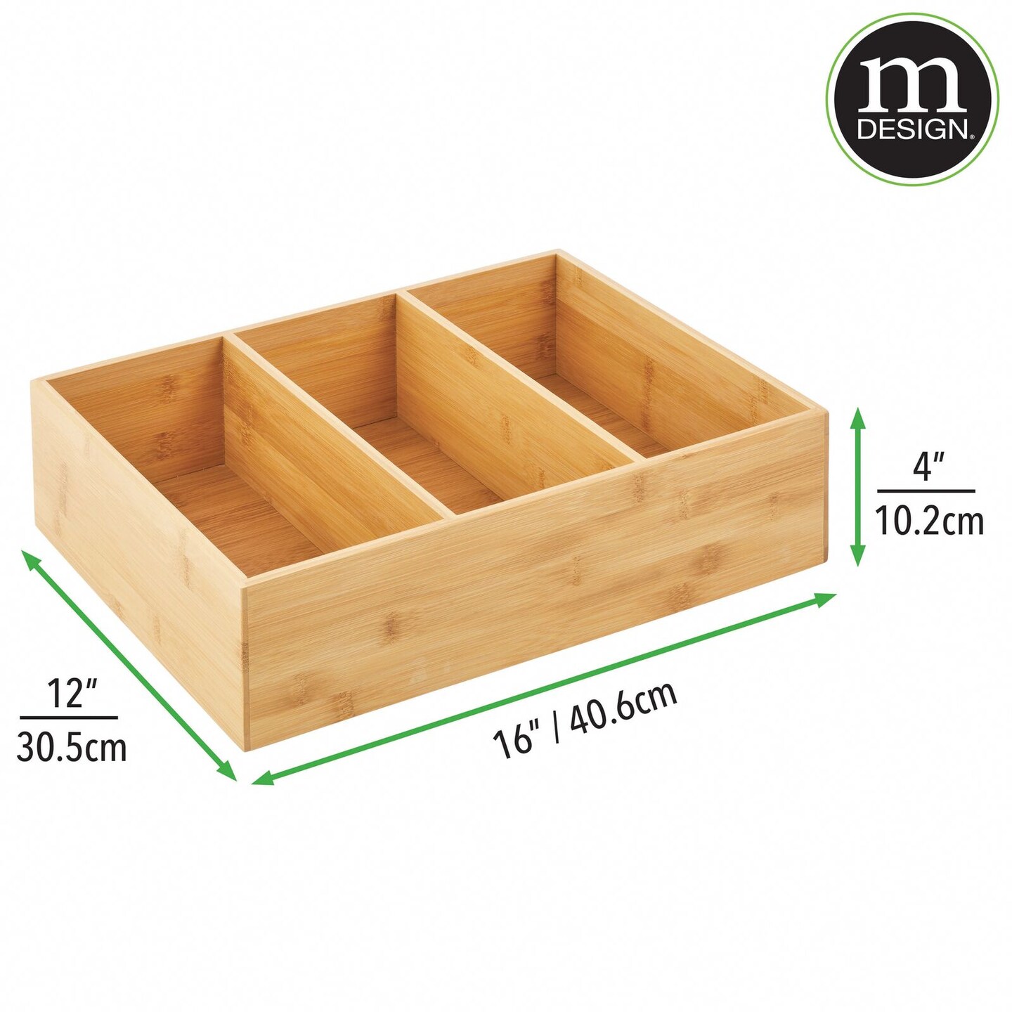 mDesign Bamboo Divided Tea, Snack, Drink, and Food Organizer Box - Natural Wood