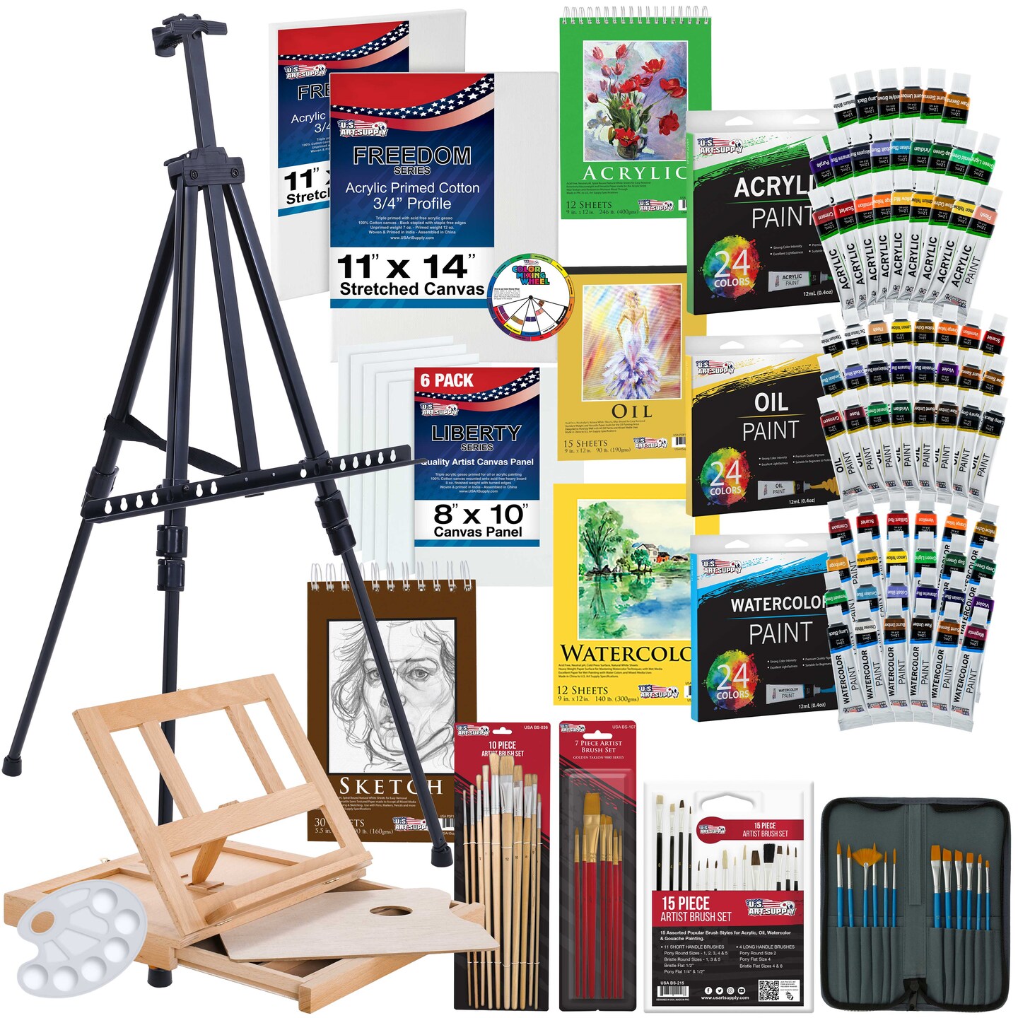 U.S. Art Supply 133-Piece Deluxe Artist Painting Set with Aluminum ...