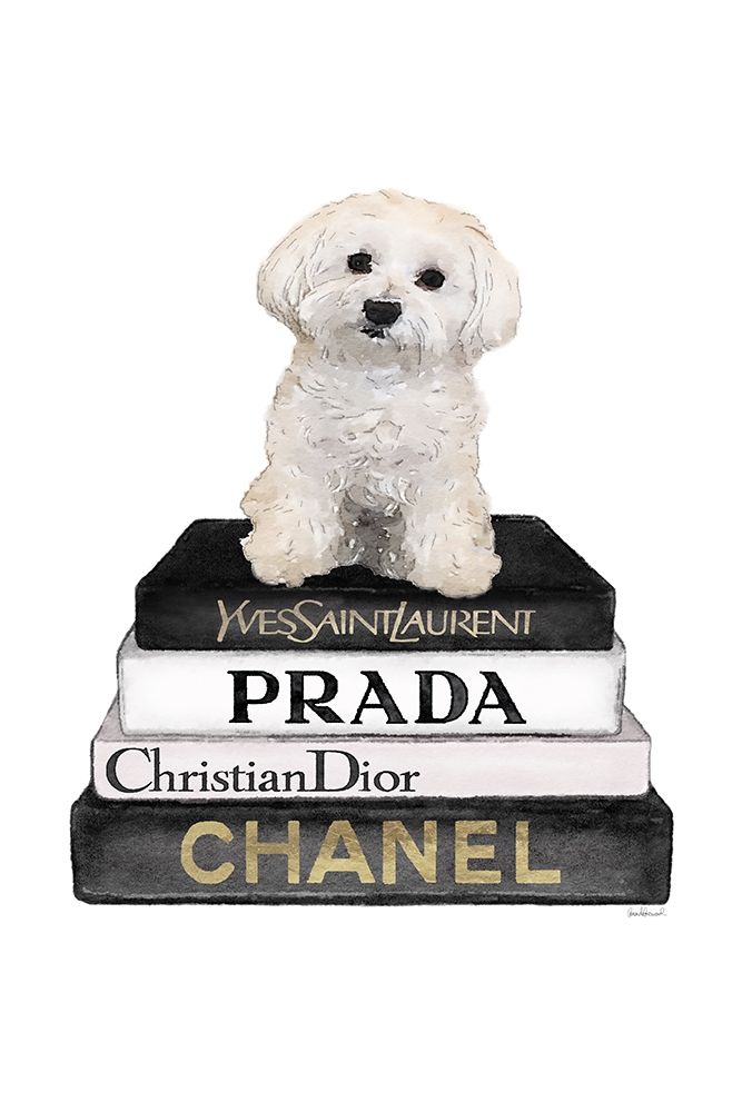 Bichon Frise Bookstack Poster Print by Amanda Greenwood Amanda Greenwood # AGD117288