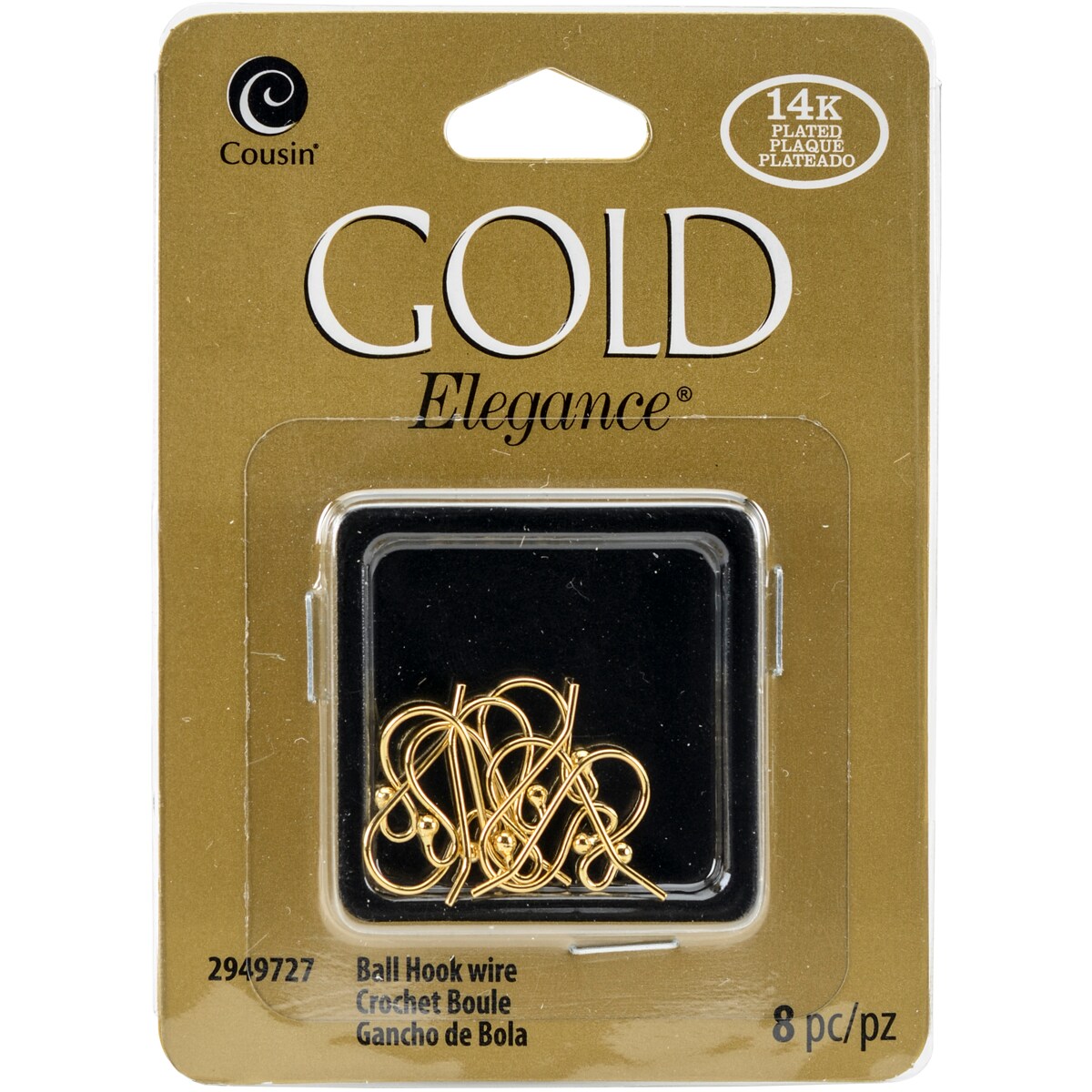 Cousin 14k Plated Gold Elegance Beads &#x26; Findings-Small Ball Hooked Earrings 8/Pkg