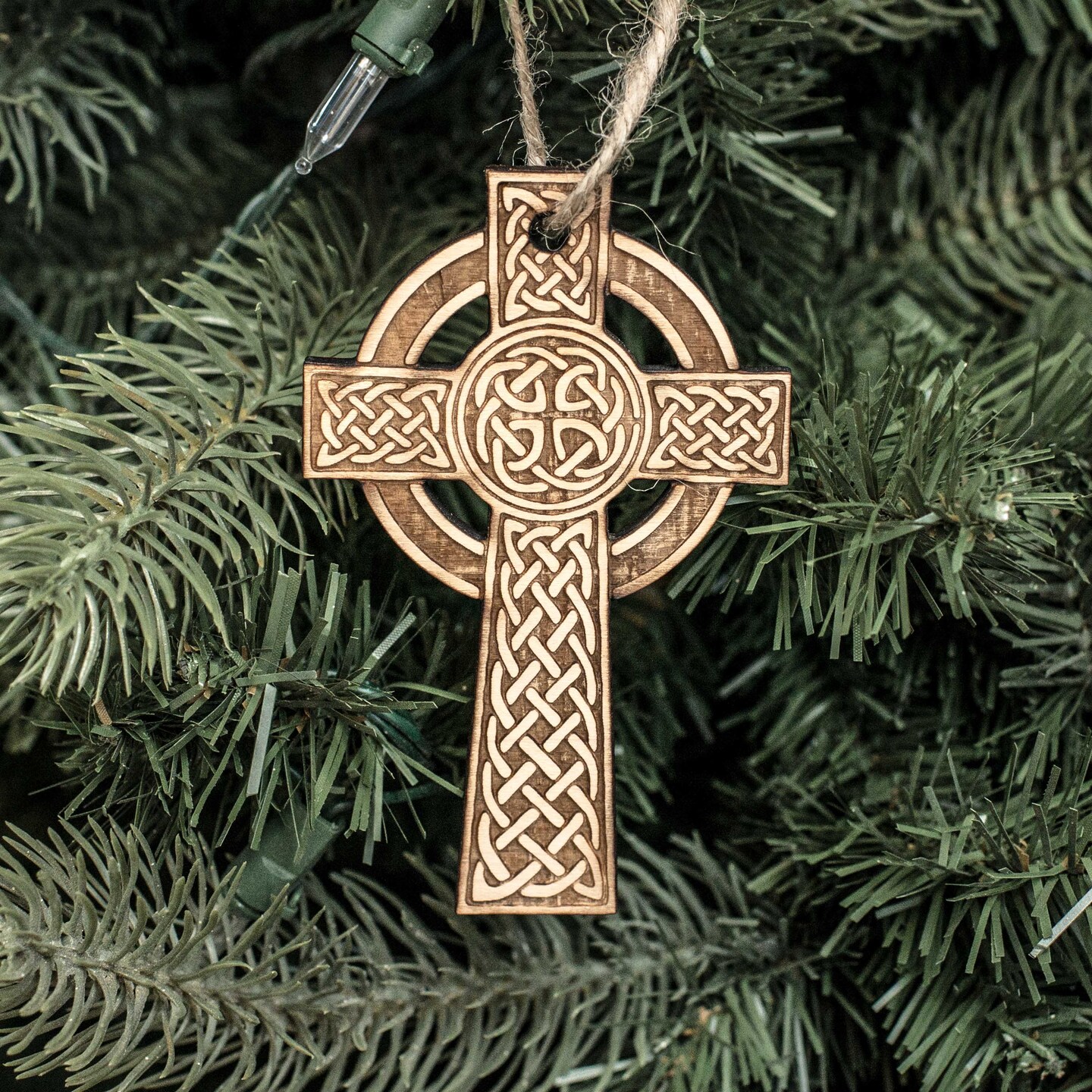Ornament - Celtic Cross - Raw Wood 2x4in
