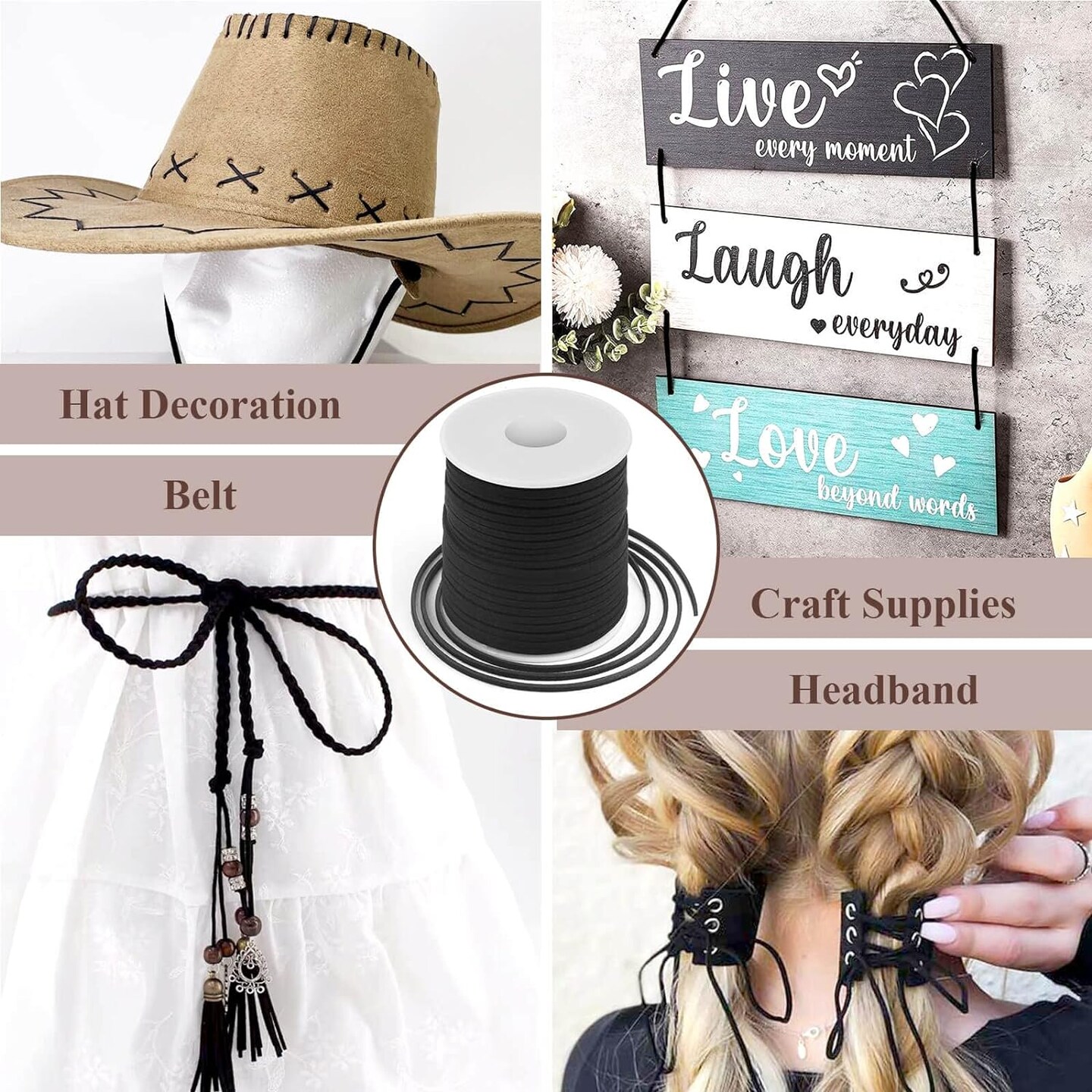 Leather String, Flat Suede Cord Faux Leather Cord Thin Leather Lace for Bracelets, Necklaces, Jewelry Making and Art Crafts (2.7MM Black)