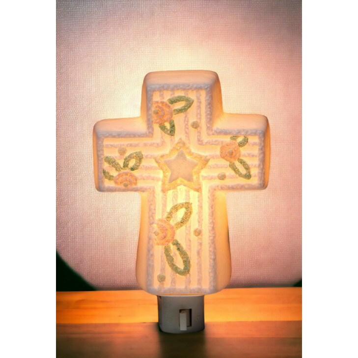 kevinsgiftshoppe Ceramic Cross Nightlight for Nursery Room Home Decor Nursery Room Decor Baby Registry Gift