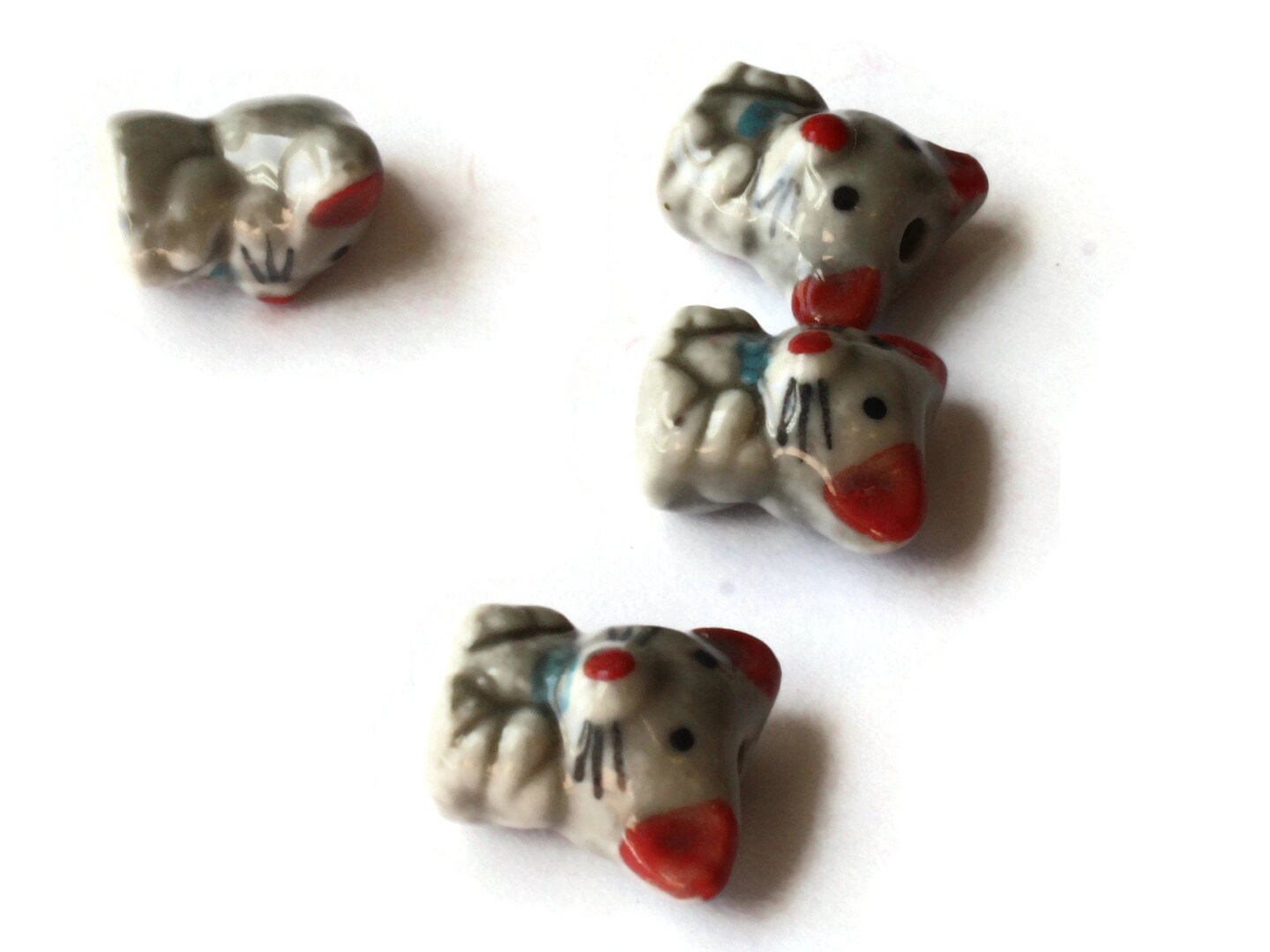 Gray and Pink Porcelain Mouse Beads