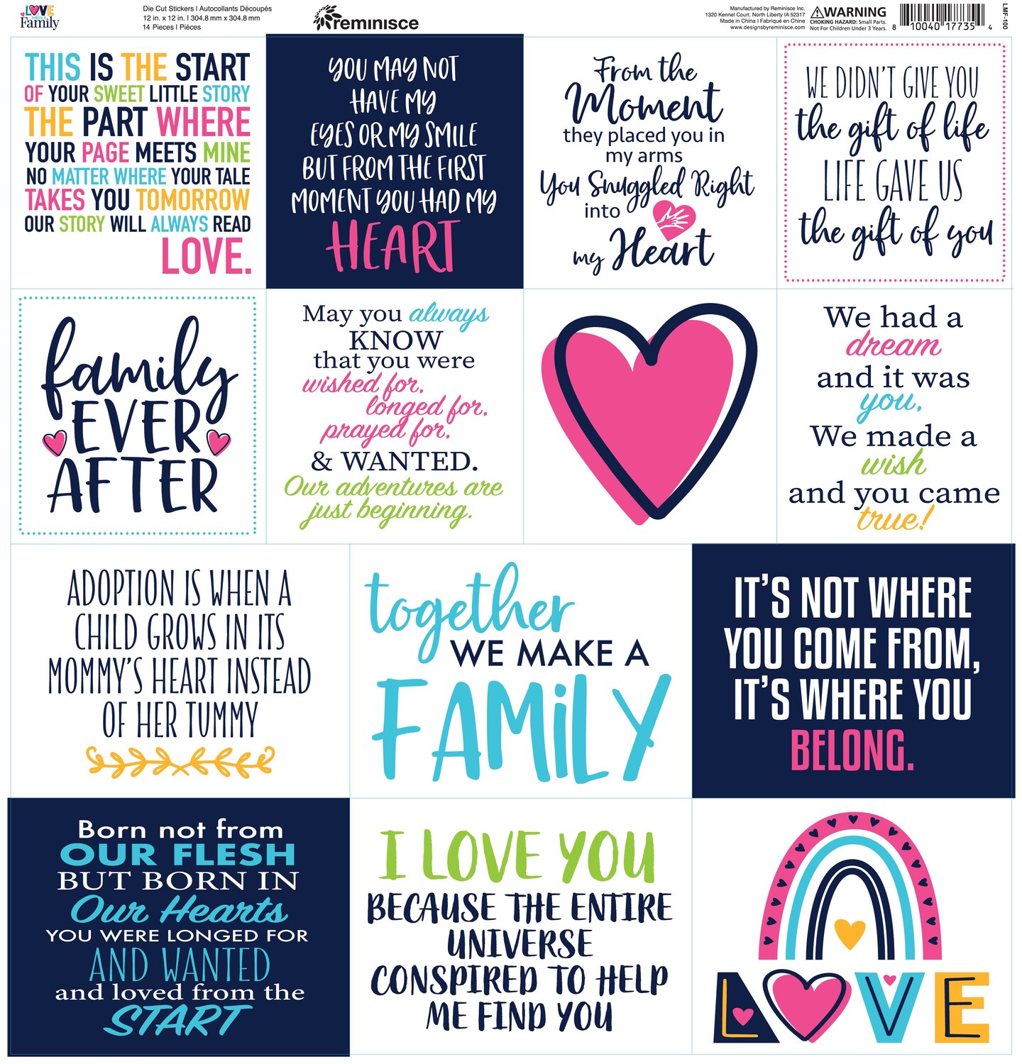 Reminisce Love Makes A Family 12x12 Custom Sticker Sheet