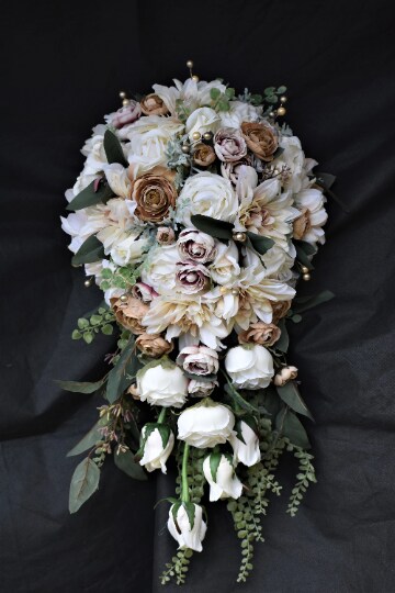 Cascade Bouquet Champagne, Nude, Dusty Rose, Taupe, Tan, Cream-Ivory, Beige  X Large