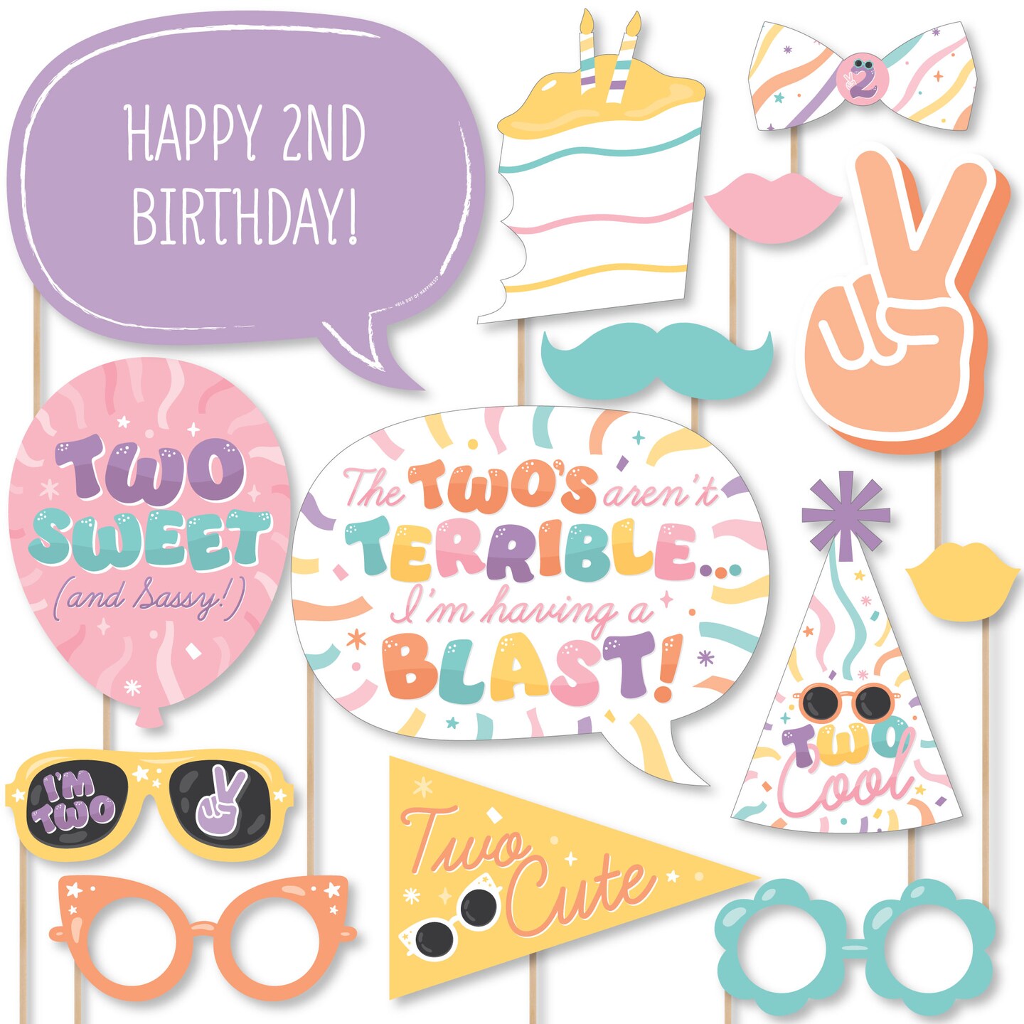 Big Dot of Happiness Two Cool - Girl - Pastel 2nd Birthday Party Photo Booth Props Kit - 20 Count