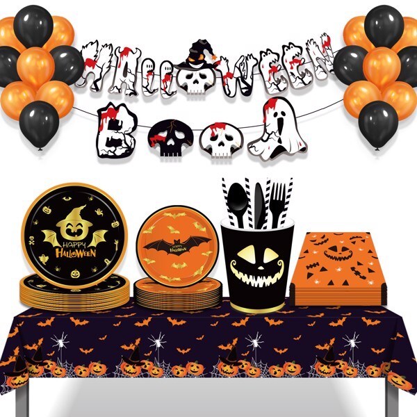 Halloween Disposable Tableware Paper Plates - 68PCS Dinnerware Party Cutlery Kit