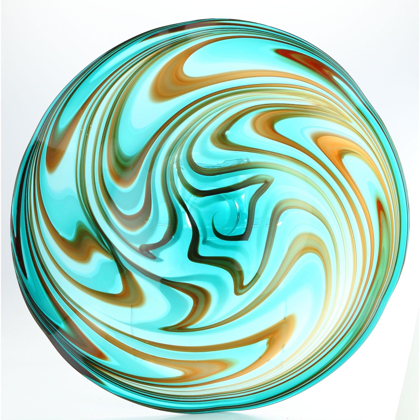 CC Home Furnishings 25.5" Blue and Brown Candy Swirled Pattern Glass Plate