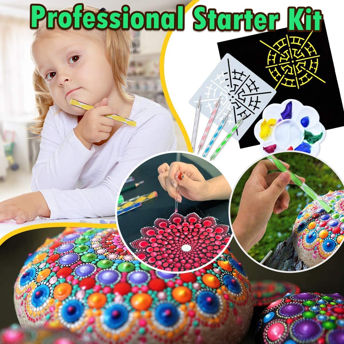 Catcrafter 71 PCS Mandala Dotting Tools Art Supplies - Rock Dot Stencils  for Painting Tool Set Craft Kits with Tray Brush Zipper Waterproof Bag Pen