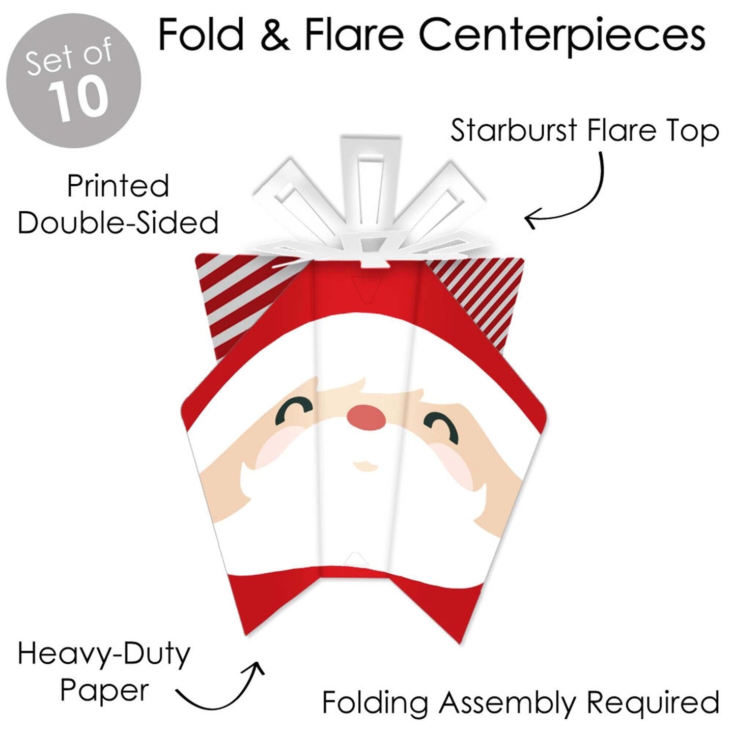 Big Dot of Happiness Jolly Santa Claus - Table Decorations - Christmas Party Fold and Flare Centerpieces - 10 Count