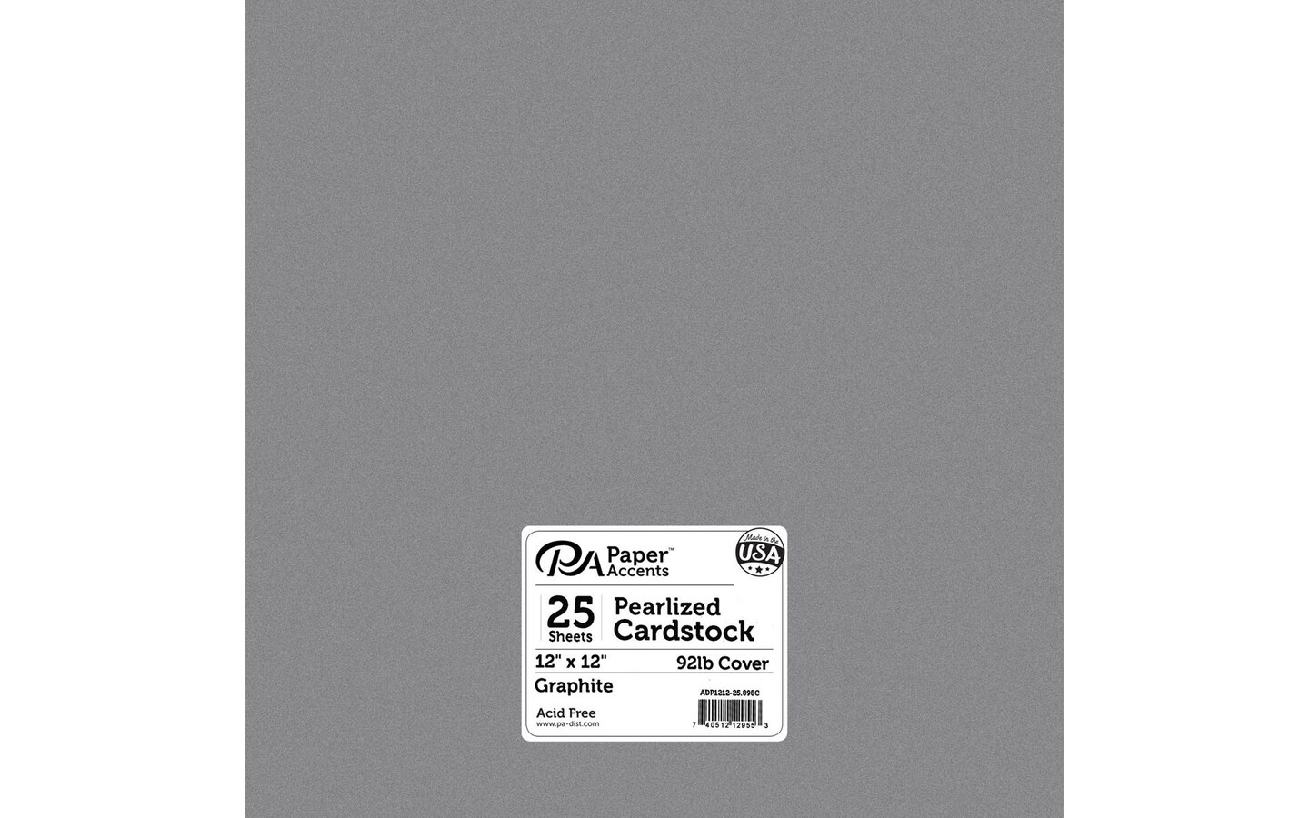 PA Paper Accents Pearlized Cardstock 12" x 12" Graphite, 92lb colored cardstock paper for card making, scrapbooking, printing, quilling and crafts, 25 piece pack