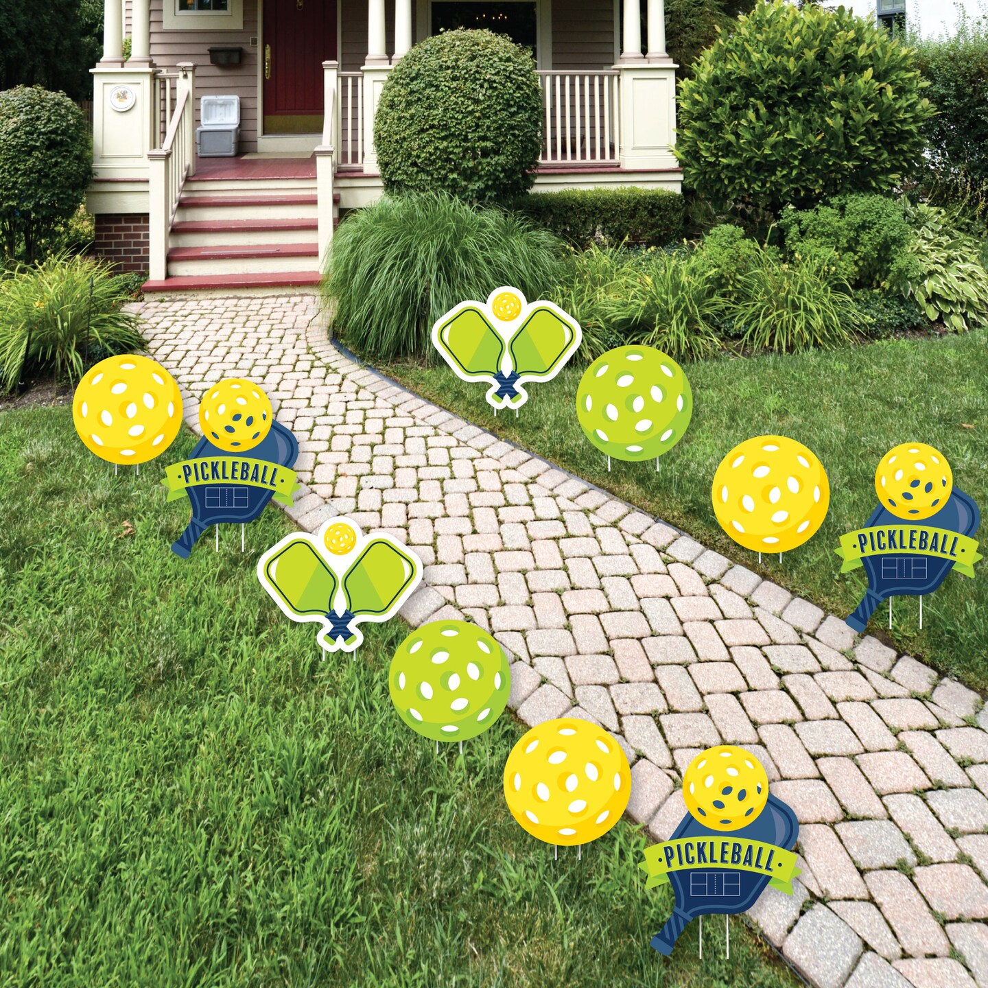 Big Dot of Happiness Let&#x27;s Rally - Pickleball - Paddles and Pickleballs Lawn Decorations - Outdoor Birthday or Retirement Party Yard Decorations 10 Pc