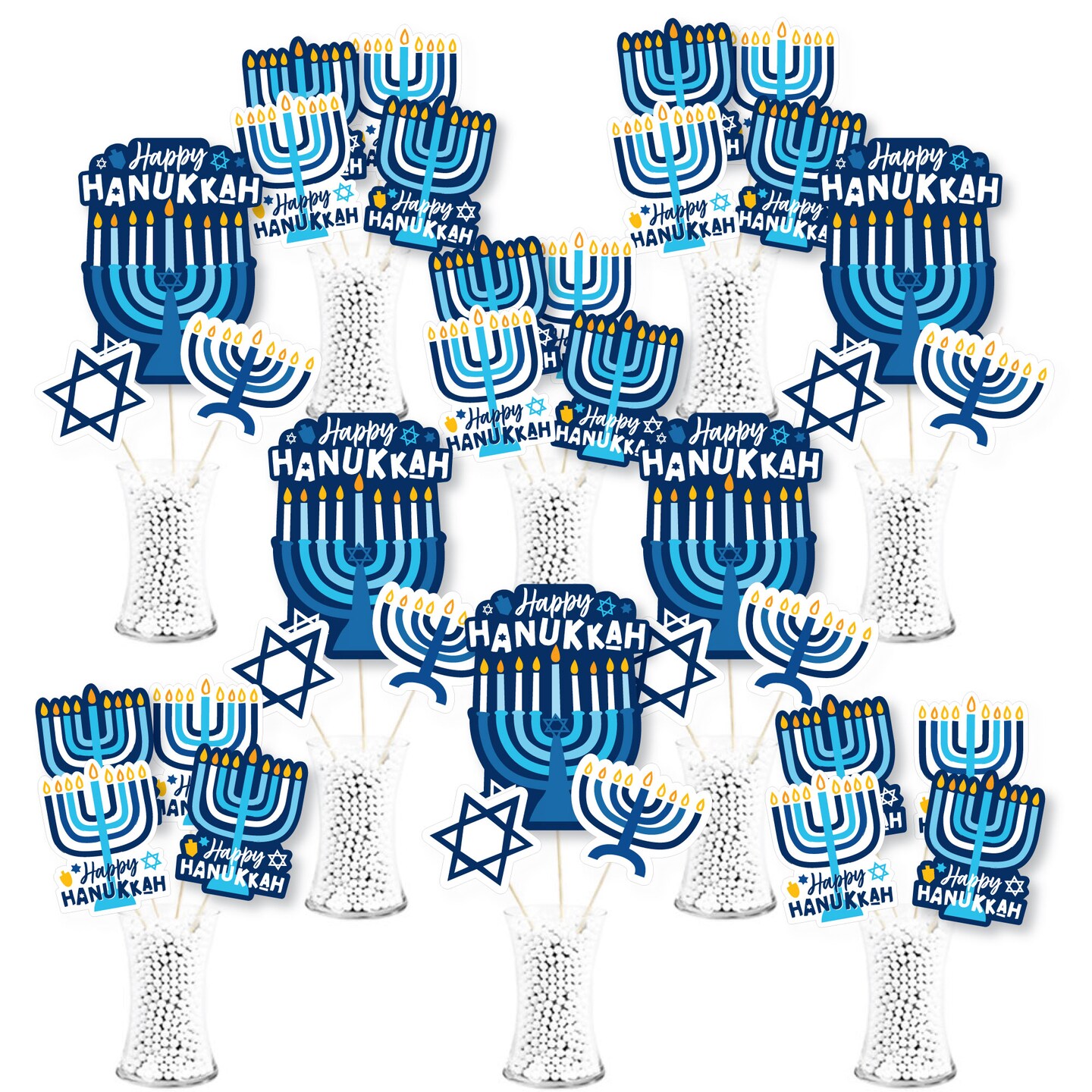 Big Dot of Happiness Hanukkah Menorah - Chanukah Holiday Party Centerpiece Sticks - Showstopper Table Toppers - 35 Pieces
