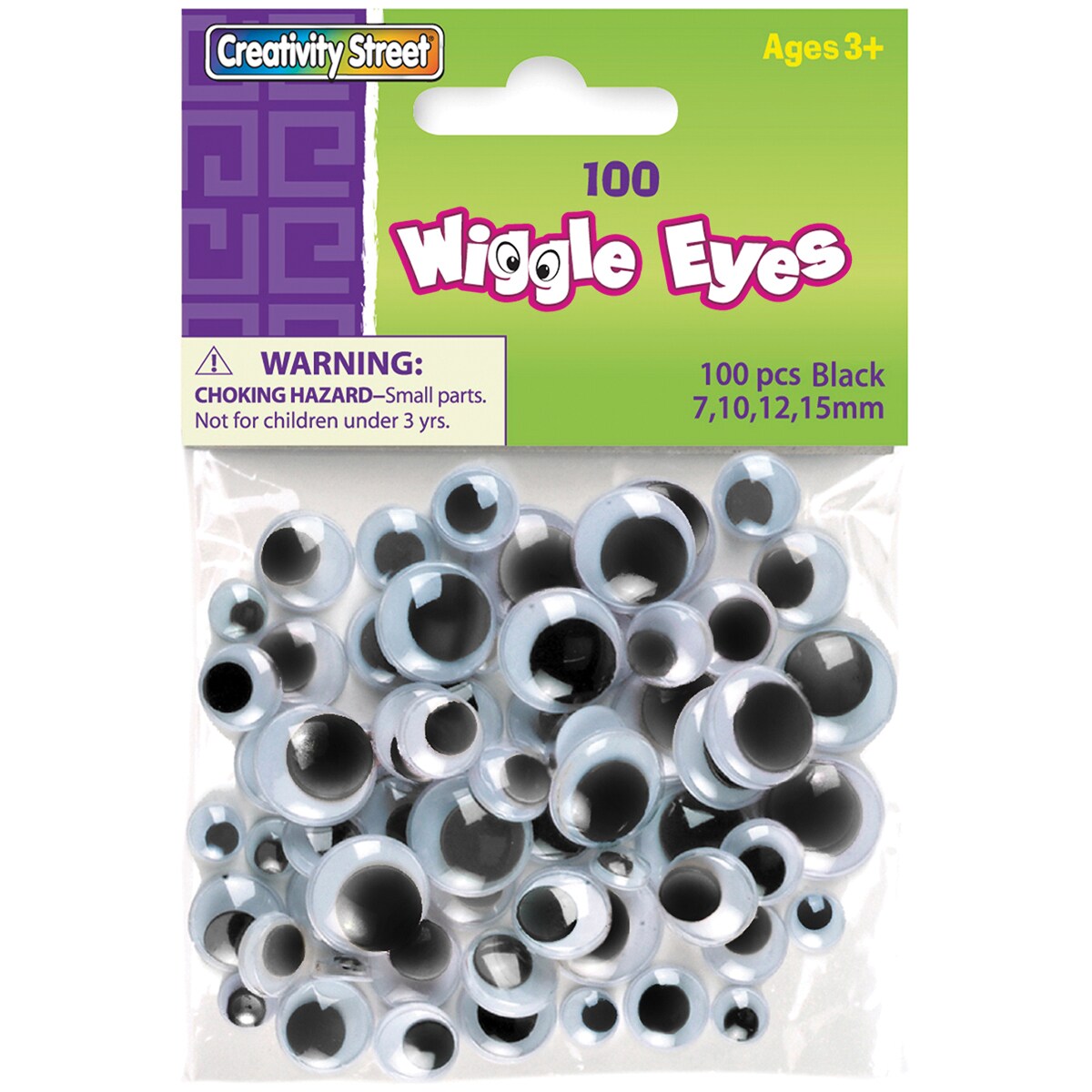 Creativity Street Paste-On Wiggle Eyes Assortment 100/Pkg-Black