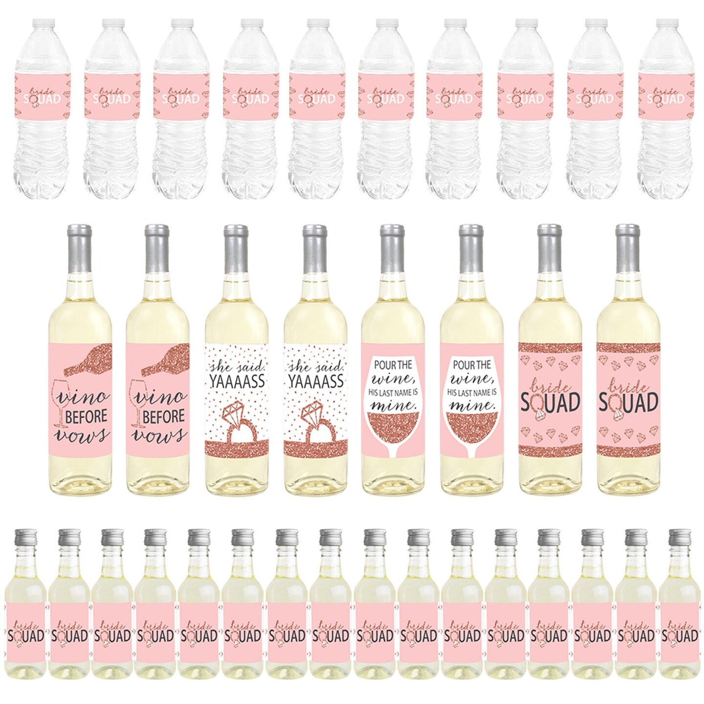 Big Dot of Happiness Bride Squad - Rose Gold Bridal Shower or Bachelorette Party Decorations - Beverage Bar Kit - 34 Pieces