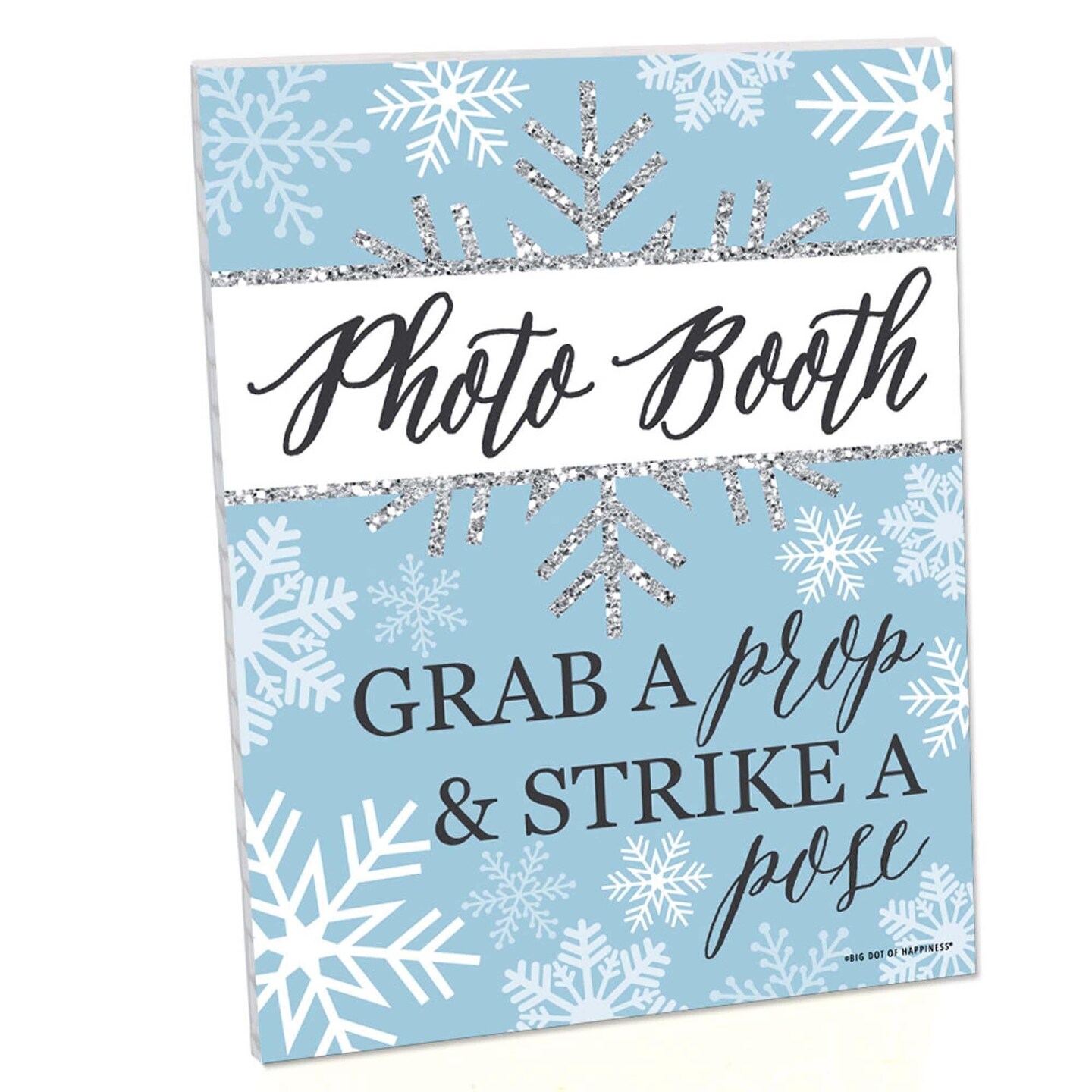 Big Dot of Happiness Winter Wonderland Photo Booth Sign - Winter Party Decor - Printed on Sturdy Plastic - 10.5 x 13.75" Sign with Stand - 1 Piece