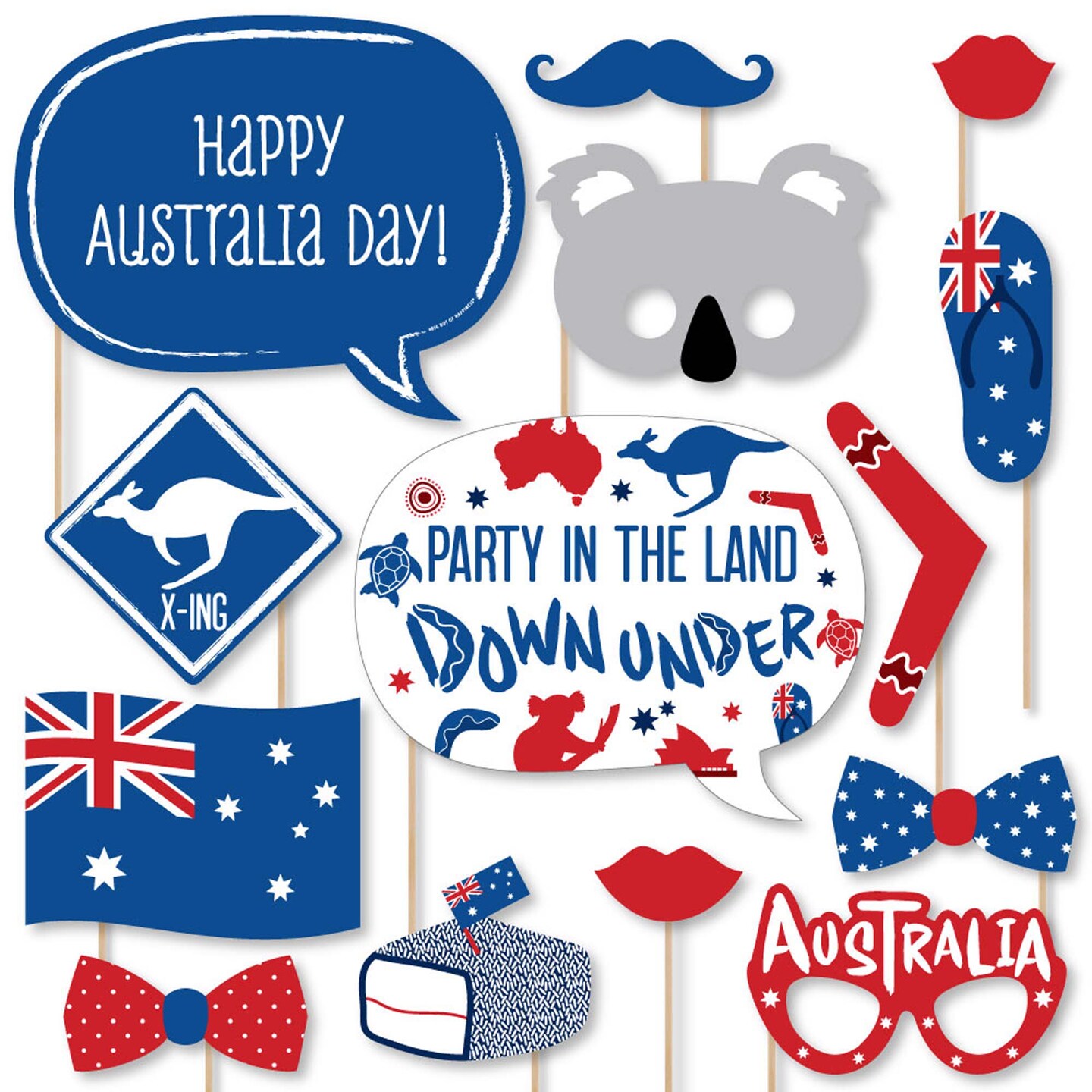 Big Dot of Happiness Australia Day - G&#x27;Day Mate Aussie Party Photo Booth Props Kit - 20 Count