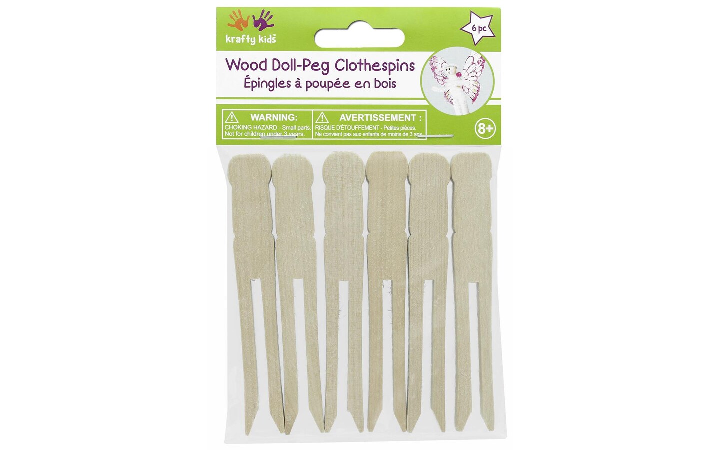 Multicraft Wood Clothespin Sq Doll Peg&#x22; Nat 6pc