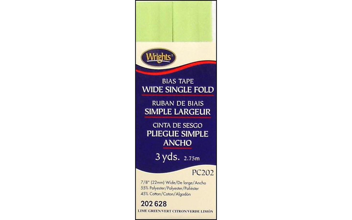 Wrights Bias Tape Wide Single Fold 3yd Lime Green