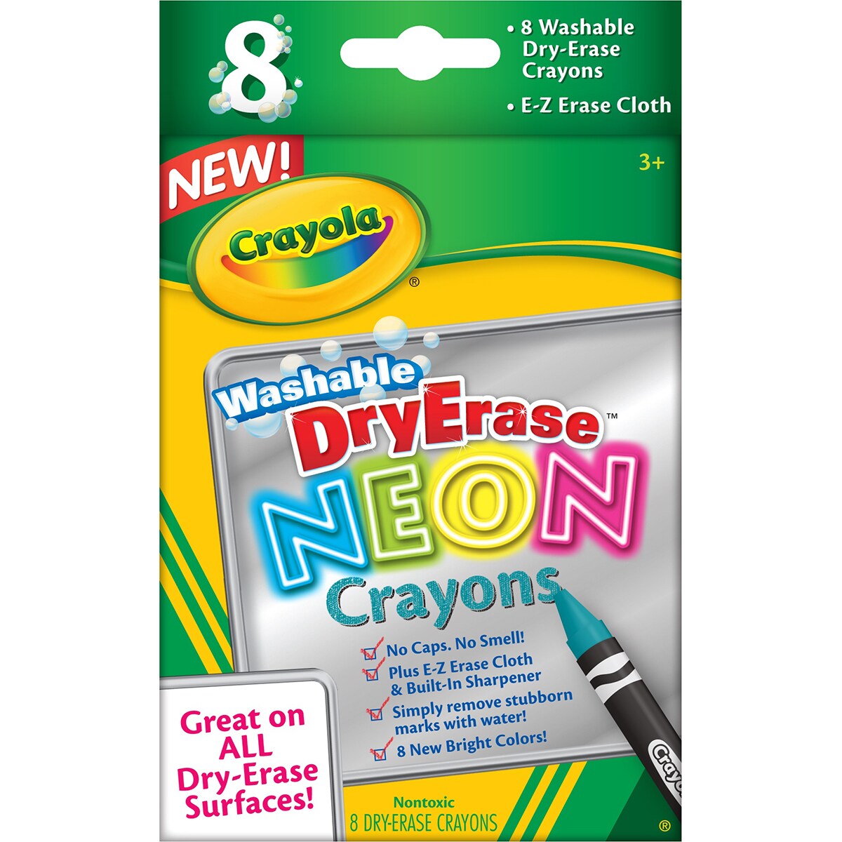  Crayola; Dry-Erase Neon Crayons; Art Tools; 8 Count; Washable;  Perfect for Classroom Art Activities; Includes Sharpener and Erase Cloth :  Toys & Games