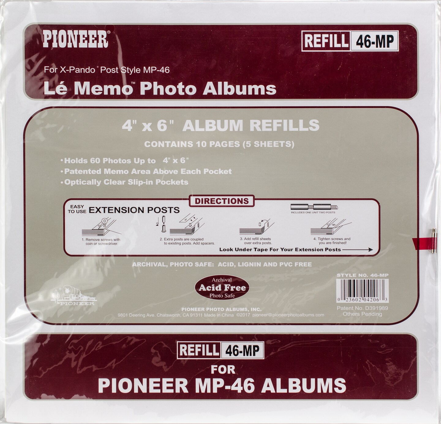 Pioneer 6-Up Refill Pages 6/Pkg-For Mp46 Photo Album