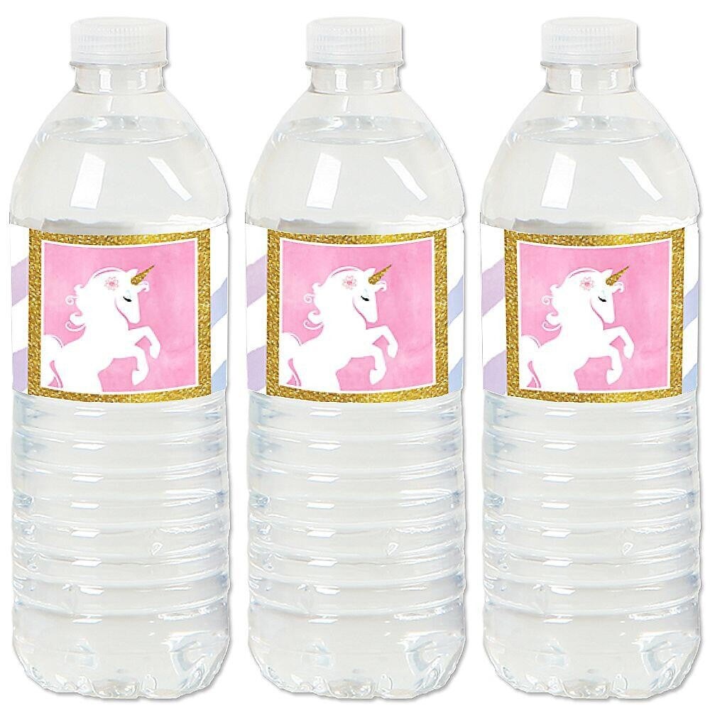 Big Dot of Happiness Rainbow Unicorn - Magical Unicorn Baby Shower or Birthday Party Water Bottle Sticker Labels - Set of 20