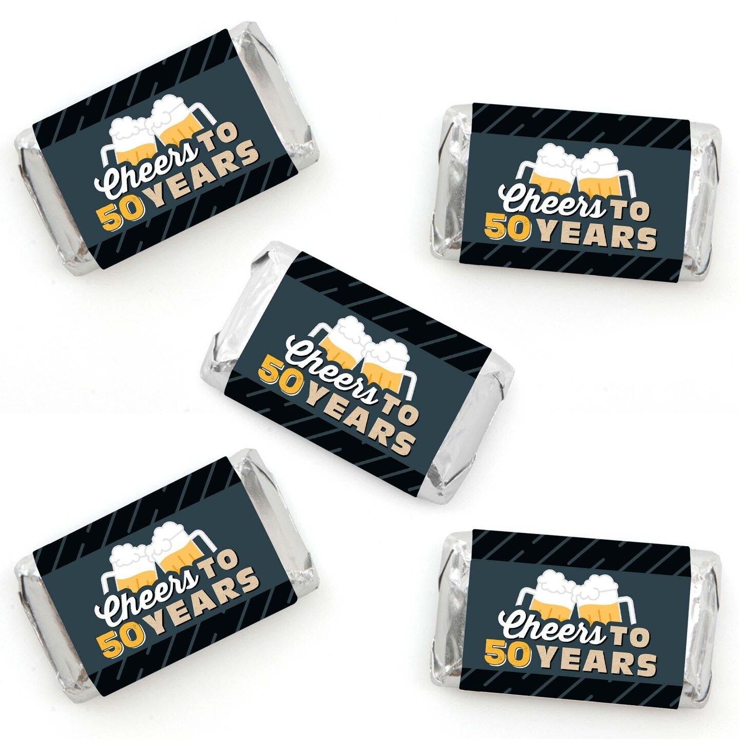 Big Dot of Happiness Cheers and Beers to 50 Years - Mini Candy Bar Wrapper Stickers - 50th Birthday Party Small Favors - 40 Count
