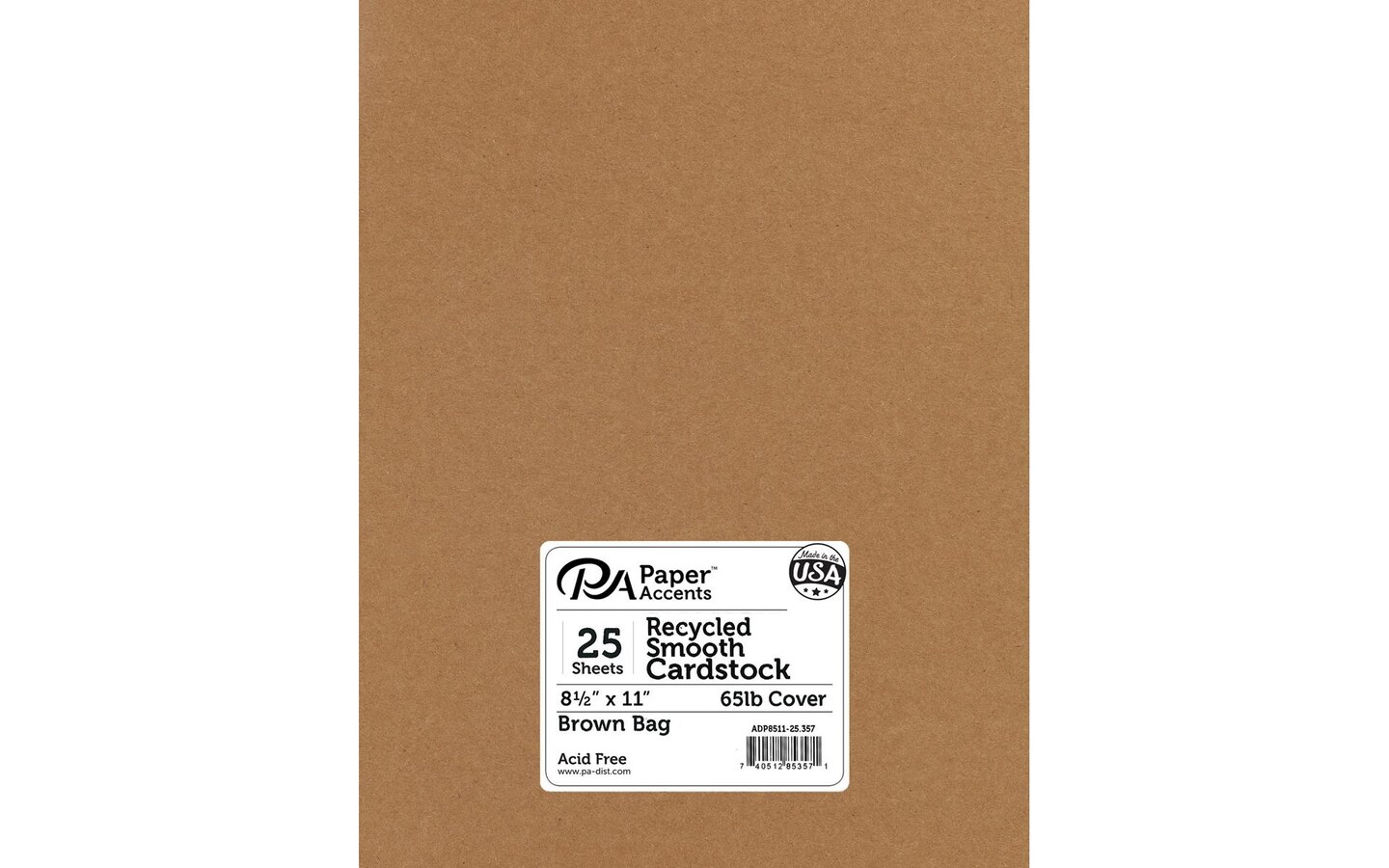 PA Paper Accents Recycled Cardstock 8.5" x 11" Brown Bag, 65lb colored cardstock paper for card making, scrapbooking, printing, quilling and crafts, 25 piece pack