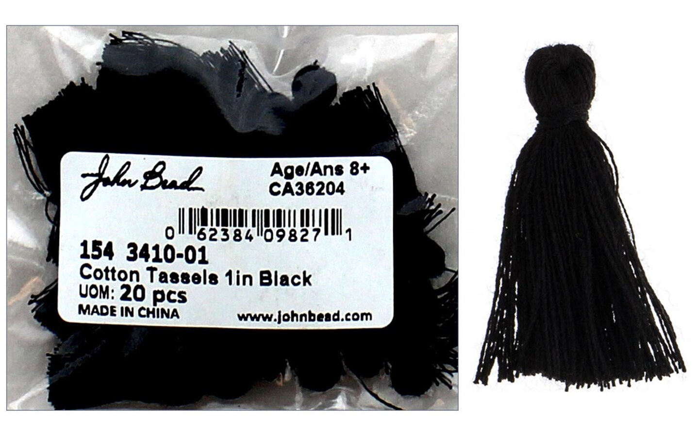 John Bead Tassel 1&#x22; Cotton 20pc Black
