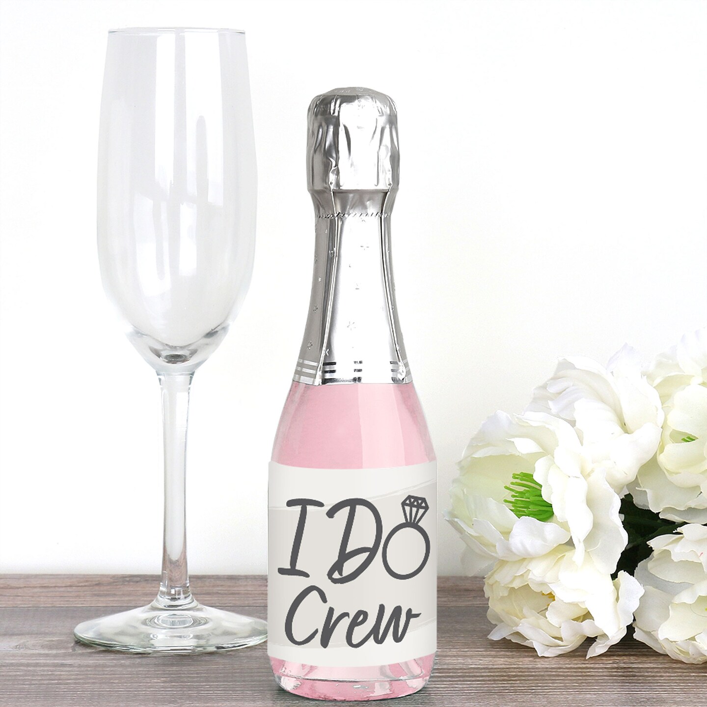 Big Dot of Happiness Champagne Elegantly Simple - Mini Wine &#x26; Champagne Bottle Label Stickers - Wedding or Bridal Shower Guest Party Favor Gift 16 Ct