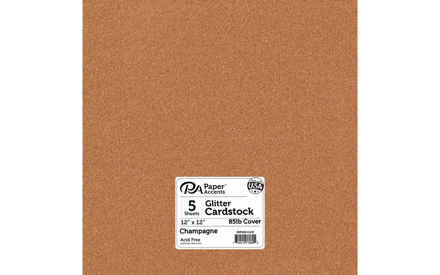 PA Paper Accents Glitter Cardstock 12&#x22; x 12&#x22; Champagne, 85lb colored cardstock paper for card making, scrapbooking, printing, quilling and crafts, 5 piece pack