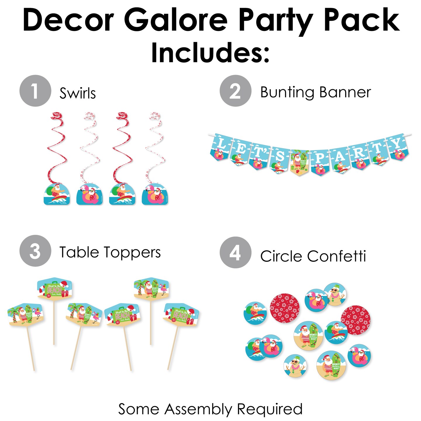 Big Dot of Happiness Tropical Christmas - Beach Santa Holiday Party Supplies Decoration Kit - Decor Galore Party Pack - 51 Pieces