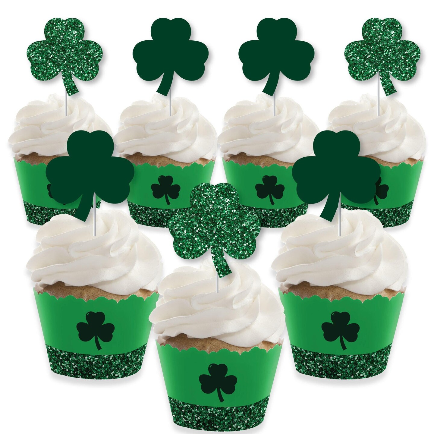 Big Dot of Happiness St. Patrick&#x27;s Day - Cupcake Decoration - Saint Paddy&#x27;s Day Party Cupcake Wrappers and Treat Picks Kit - Set of 24