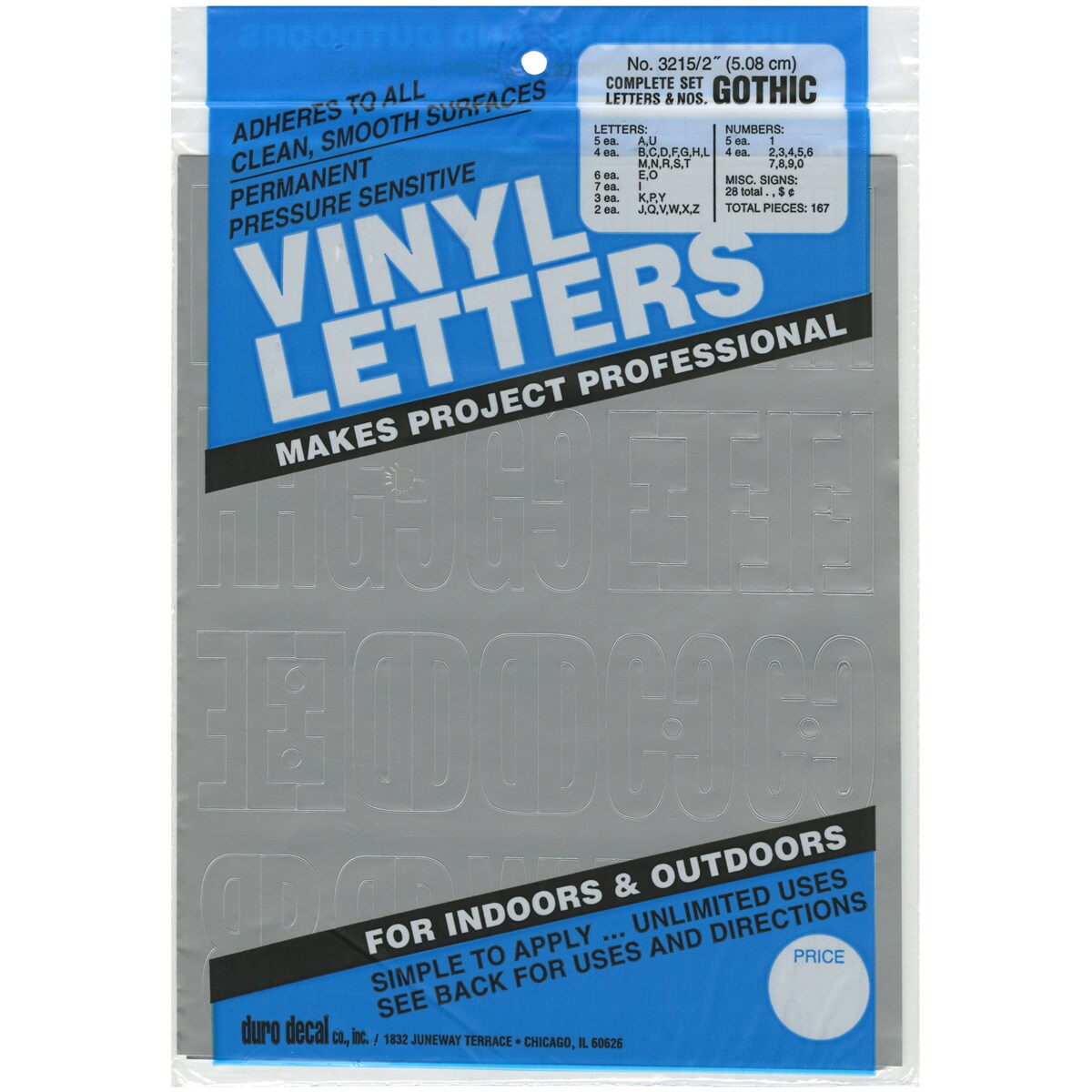 Duro Permanent Adhesive Vinyl Letters & Numbers 2" 167/Pkg-Silver
