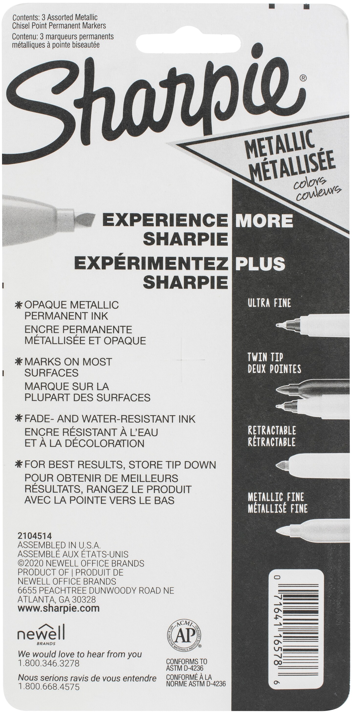 Sharpie Metallic Permanent Markers 3/Pkg-Gold, Silver & Bronze
