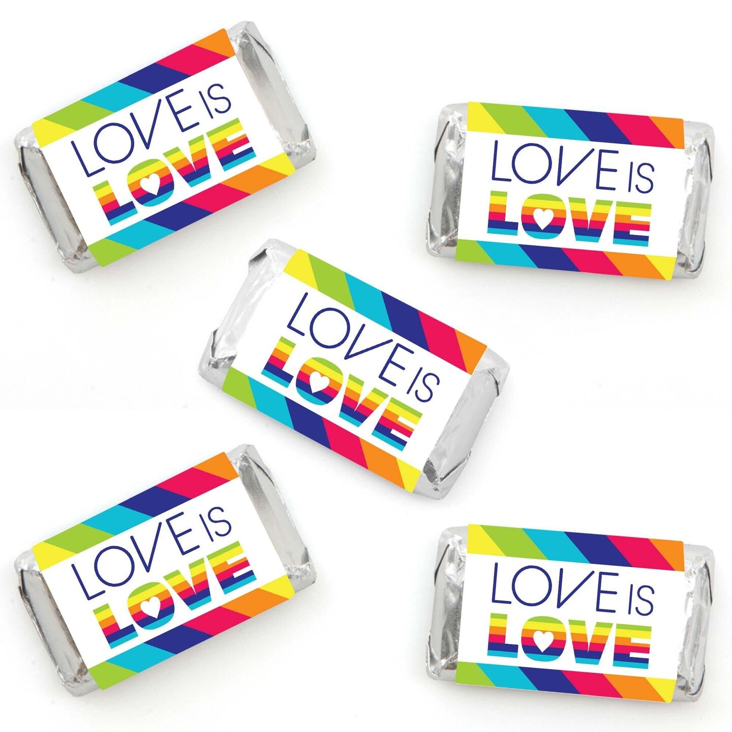 Big Dot of Happiness Love is Love - Pride - Mini Candy Bar Wrapper Stickers - Rainbow Party Small Favors - 40 Count