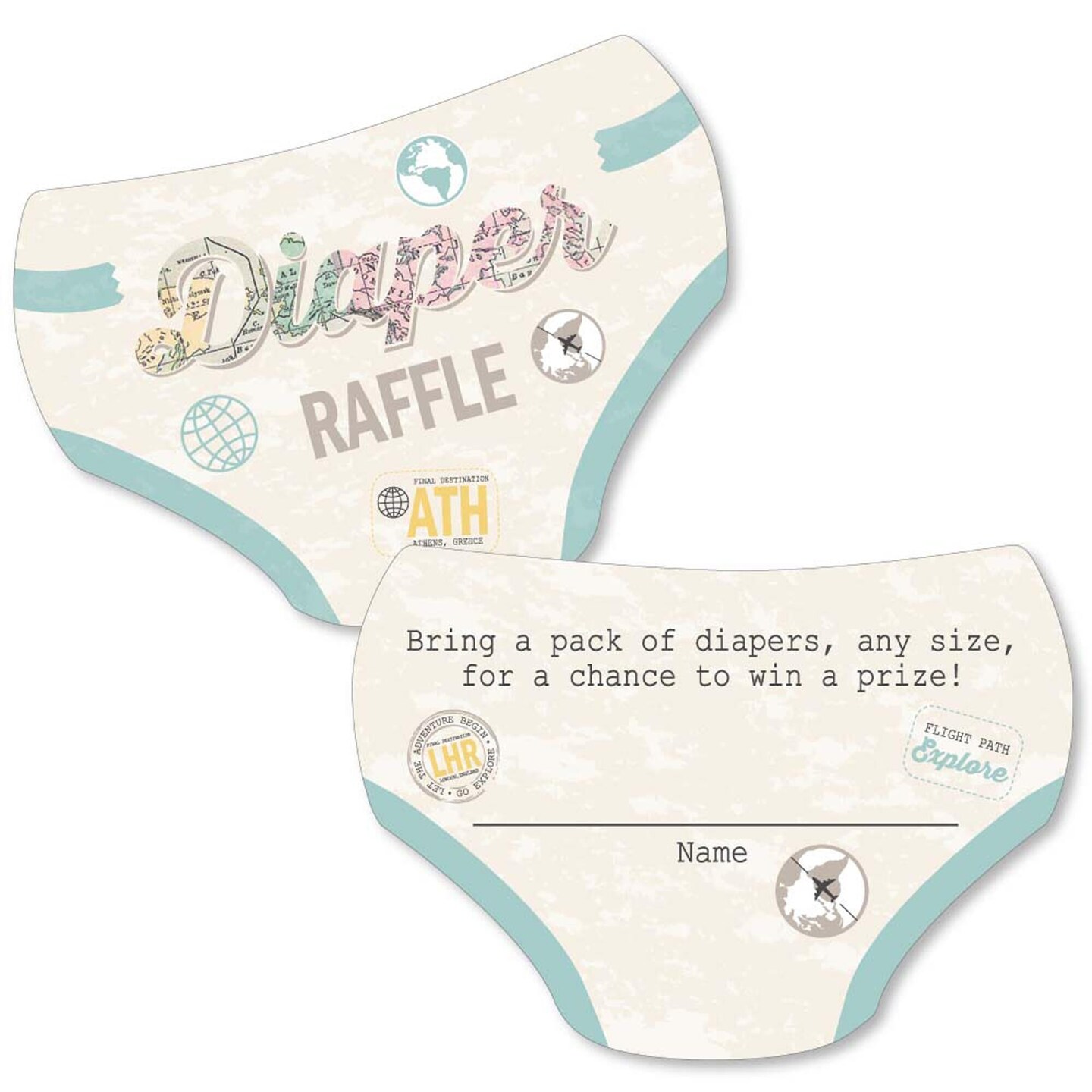 Big Dot of Happiness World Awaits - Diaper Shaped Raffle Ticket Inserts - Travel Themed Baby Shower Activities - Diaper Raffle Game - Set of 24