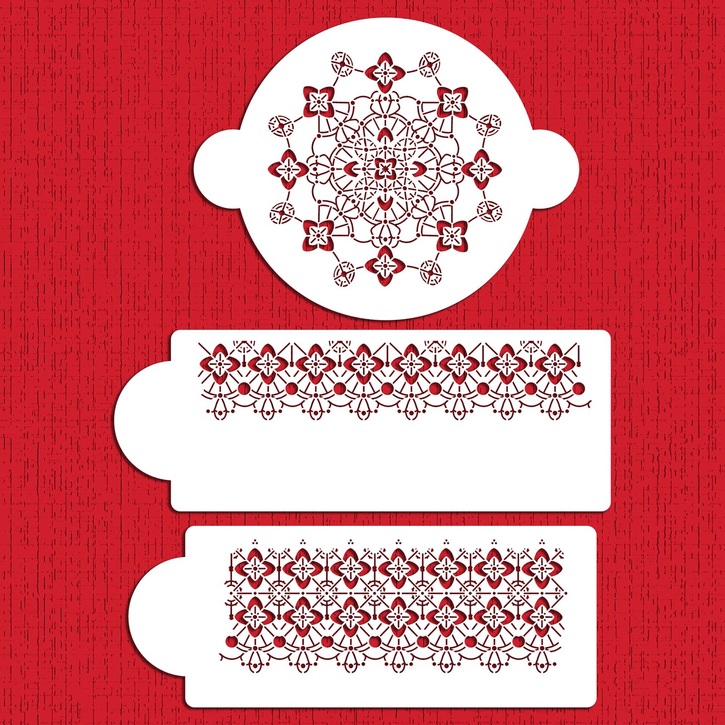 Victorian Crochet Cake Stencil Set | C446 by Designer Stencils | Cake Decorating Tools | Baking Stencils for Royal Icing, Airbrush, Dusting Powder | Reusable Plastic Food Grade Stencil for Cakes | Easy to Use & Clean Cake Stencil