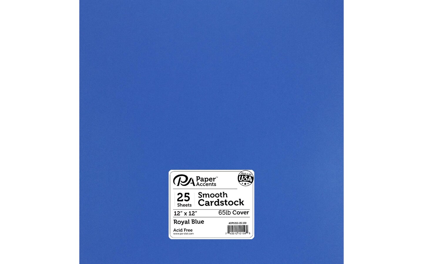 PA Paper Accents Smooth Cardstock 12" x 12" Royal Blue, 65lb colored cardstock paper for card