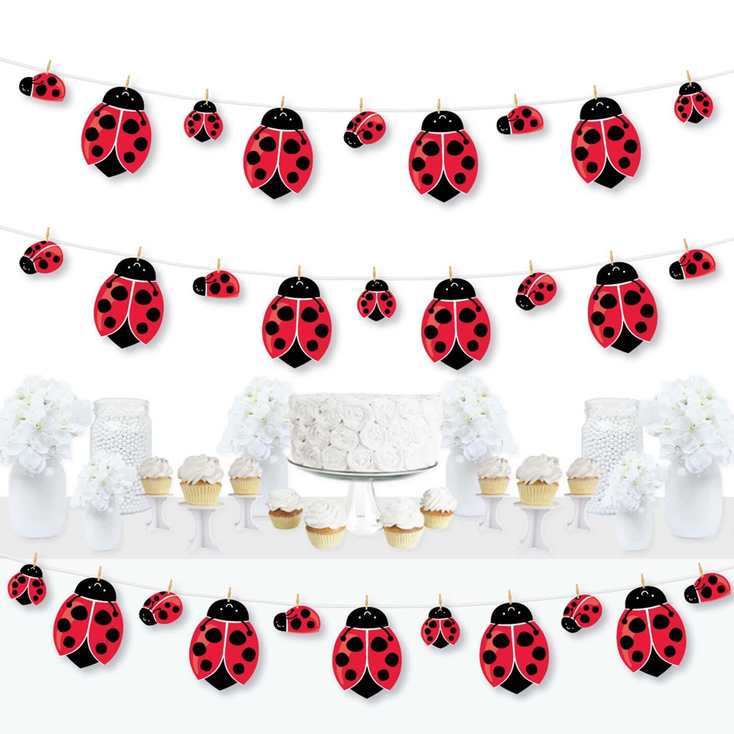 Big Dot of Happiness Happy Little Ladybug - Baby Shower or Birthday Party DIY Decorations - Clothespin Garland Banner - 44 Pieces