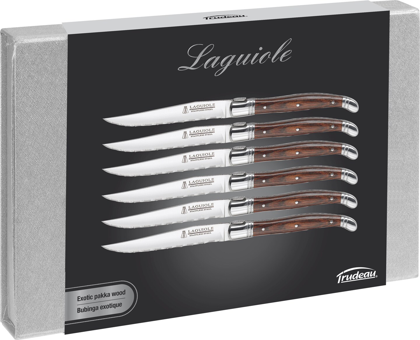 Trudeau Laguiole Wood Handle Steak Knives Set Of 6-Brown & Gray